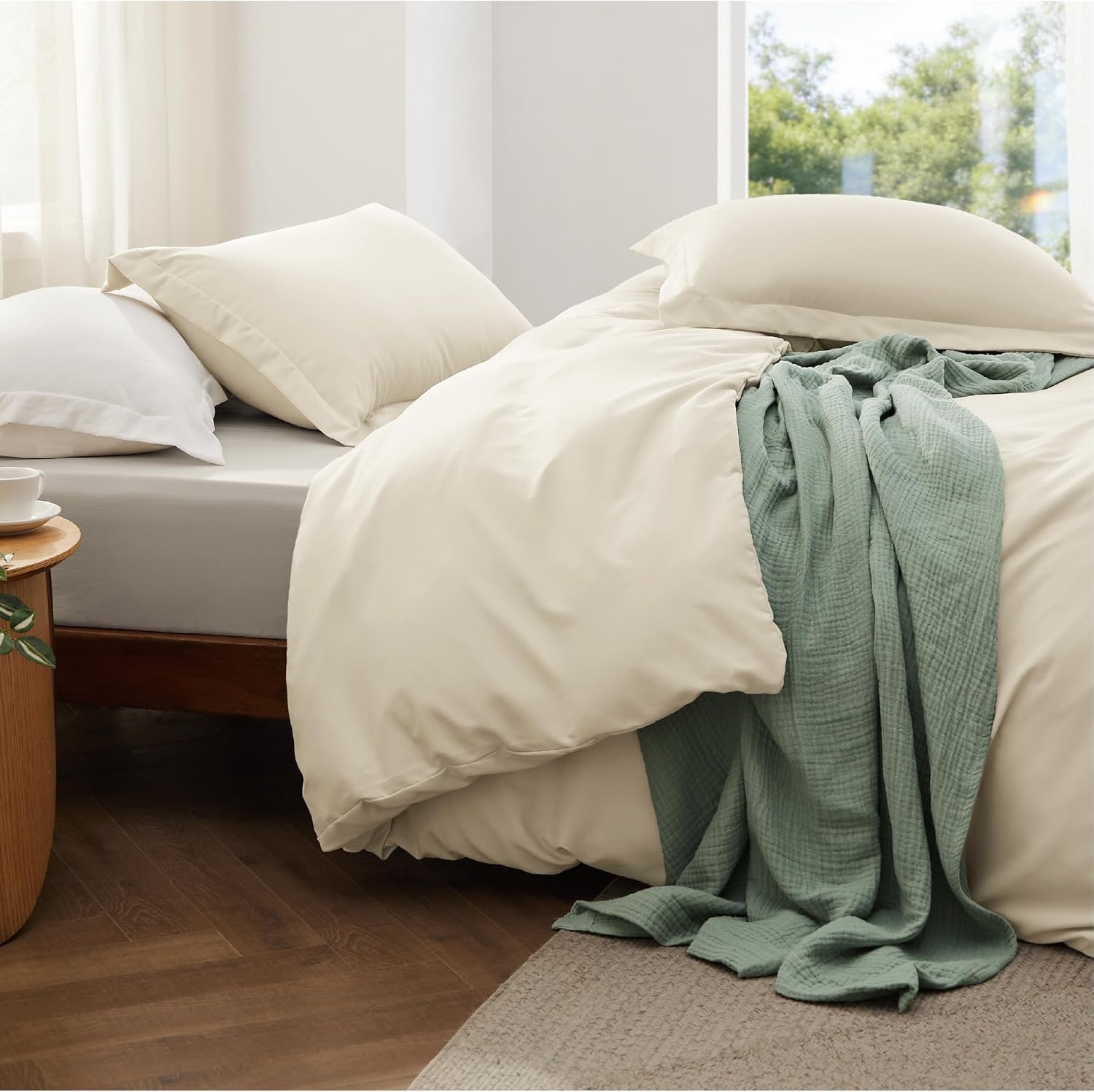 image:imageBedsure Tan Gingham Ruffle Duvet Cover SetVintage Farmhouse Bedding Queen  Cottagecore Aesthetic Ruffle Edges Soft Lightweight Hidden Zipper Inner Ties 90x90 Comforter Cover 2 Pillow Shams02  Cream No Comforter