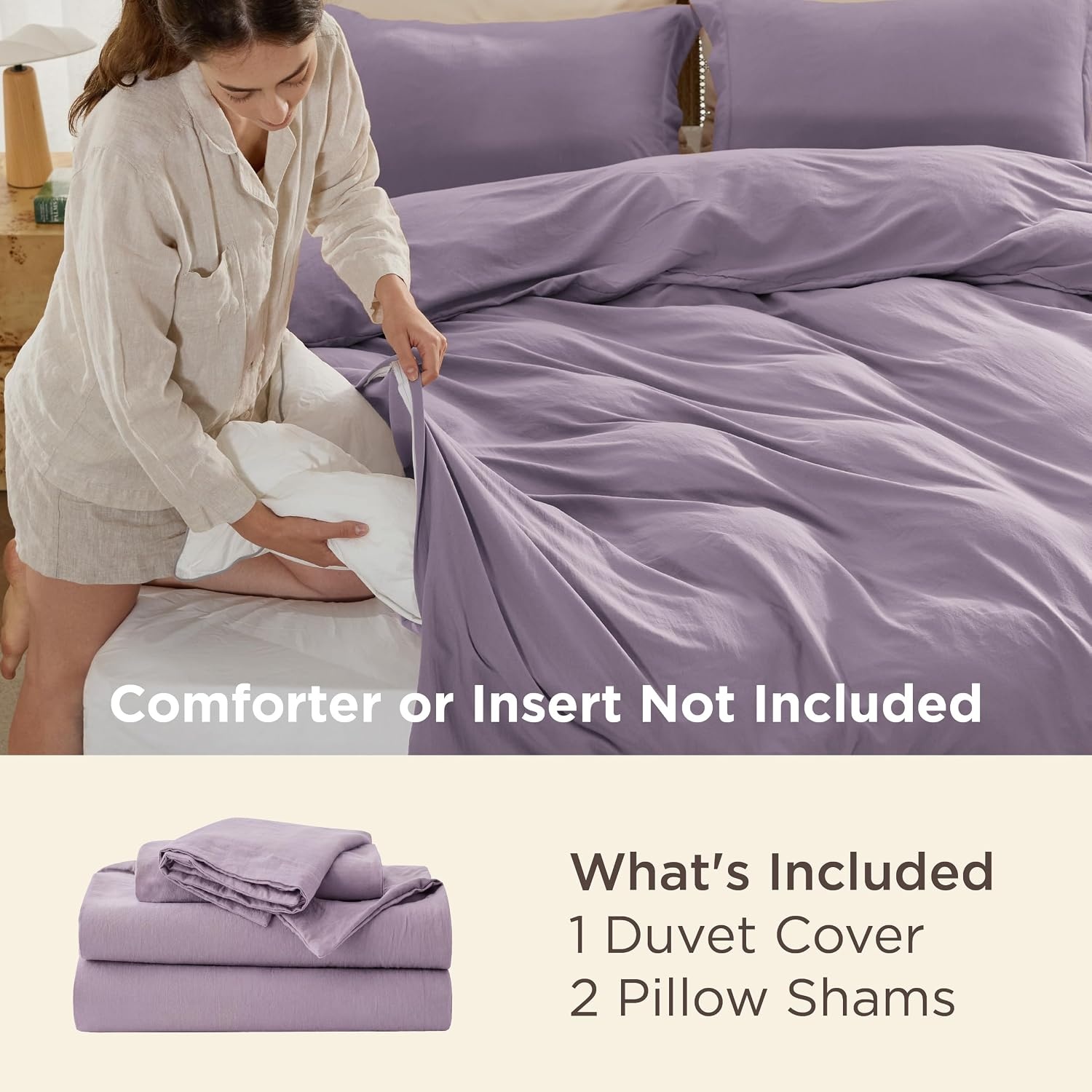 image:imageBedsure Tan Gingham Ruffle Duvet Cover SetVintage Farmhouse Bedding Queen  Cottagecore Aesthetic Ruffle Edges Soft Lightweight Hidden Zipper Inner Ties 90x90 Comforter Cover 2 Pillow Shams06  Dusty Purple No Comforter