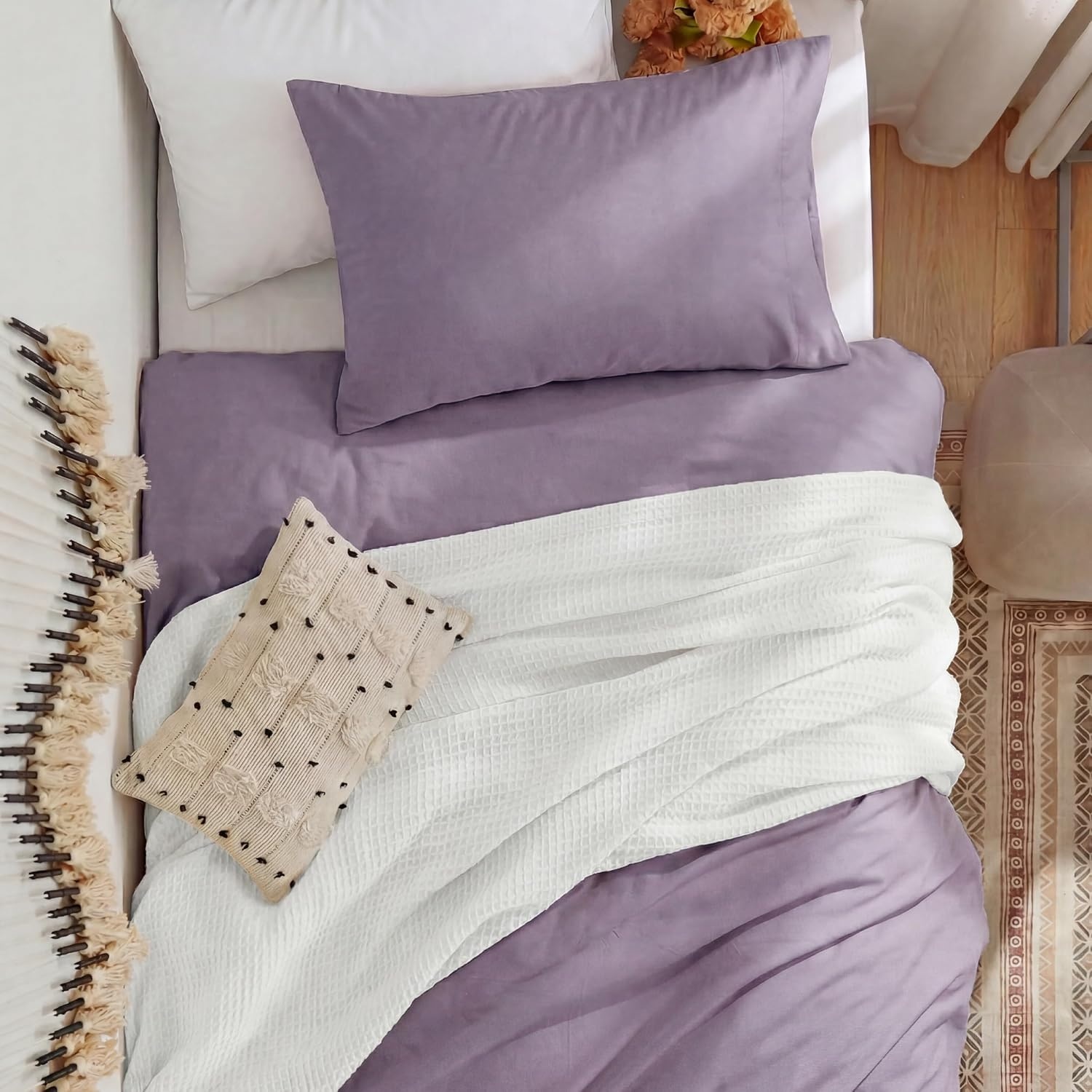 image:imageBedsure Tan Gingham Ruffle Duvet Cover SetVintage Farmhouse Bedding Queen  Cottagecore Aesthetic Ruffle Edges Soft Lightweight Hidden Zipper Inner Ties 90x90 Comforter Cover 2 Pillow Shams06  Dusty Purple No Comforter