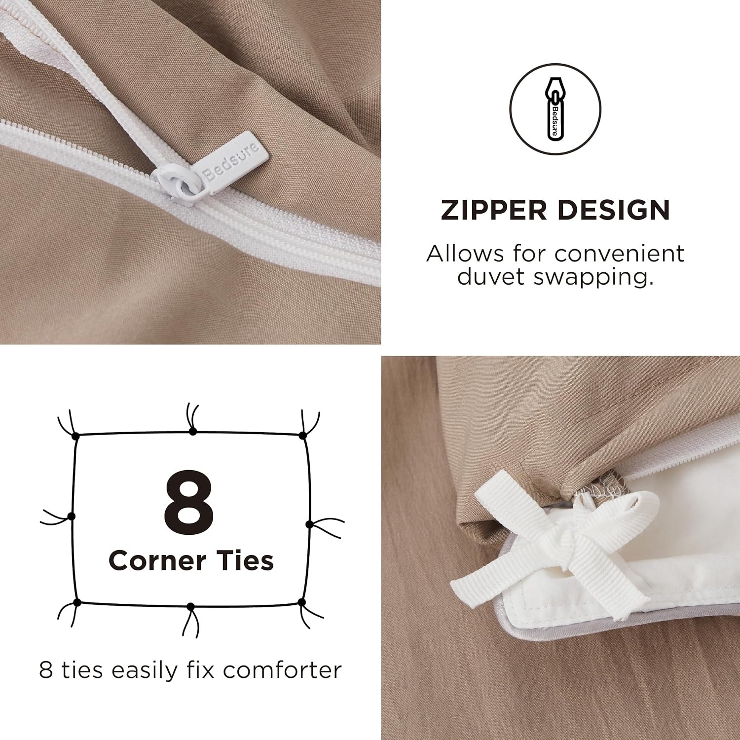 image:imageBedsure Tan Gingham Ruffle Duvet Cover SetVintage Farmhouse Bedding Queen  Cottagecore Aesthetic Ruffle Edges Soft Lightweight Hidden Zipper Inner Ties 90x90 Comforter Cover 2 Pillow Shams02  Light Brown No Comforter