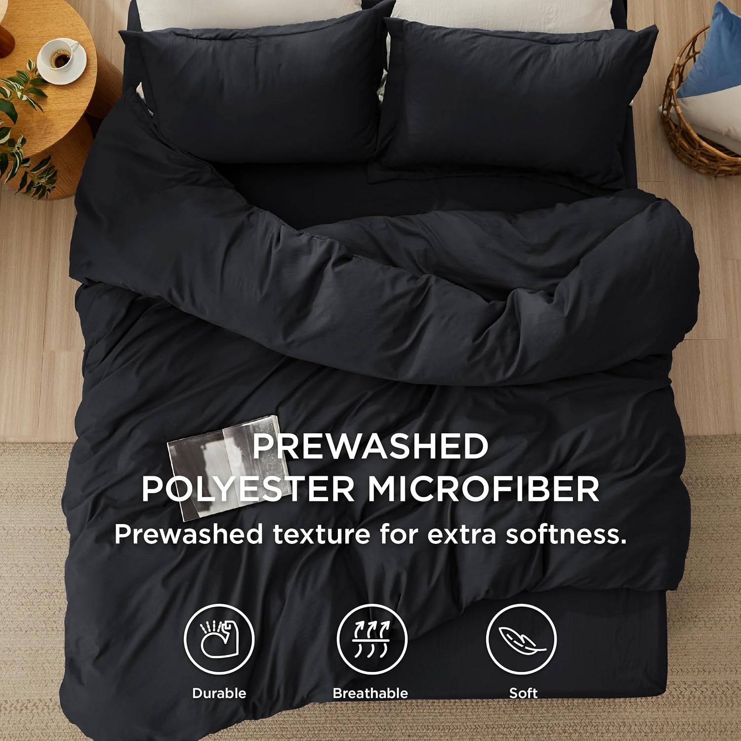 image:imageBedsure Tan Gingham Ruffle Duvet Cover SetVintage Farmhouse Bedding Queen  Cottagecore Aesthetic Ruffle Edges Soft Lightweight Hidden Zipper Inner Ties 90x90 Comforter Cover 2 Pillow Shams04  Black No Comforter
