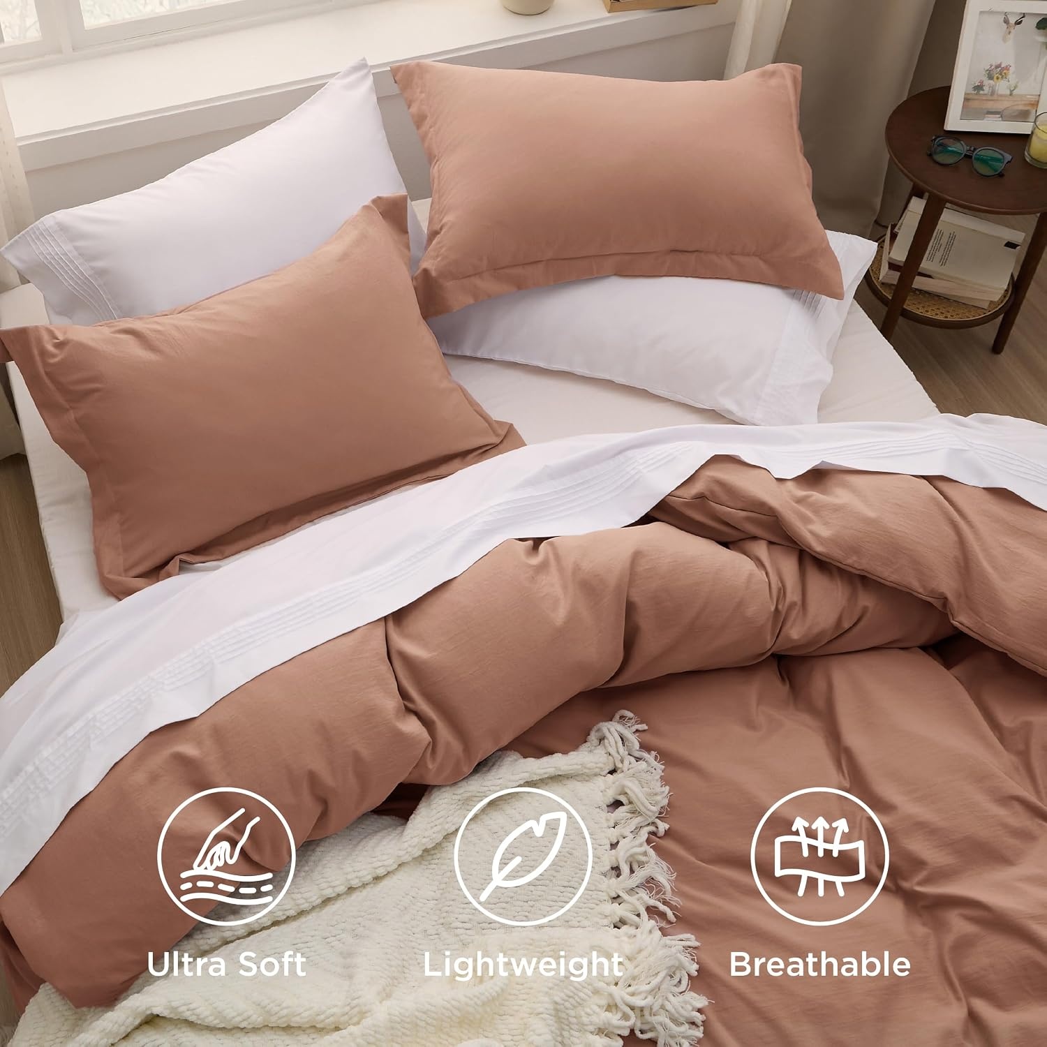 image:imageBedsure Tan Gingham Ruffle Duvet Cover SetVintage Farmhouse Bedding Queen  Cottagecore Aesthetic Ruffle Edges Soft Lightweight Hidden Zipper Inner Ties 90x90 Comforter Cover 2 Pillow Shams02  Mocha Mousse No Comforter