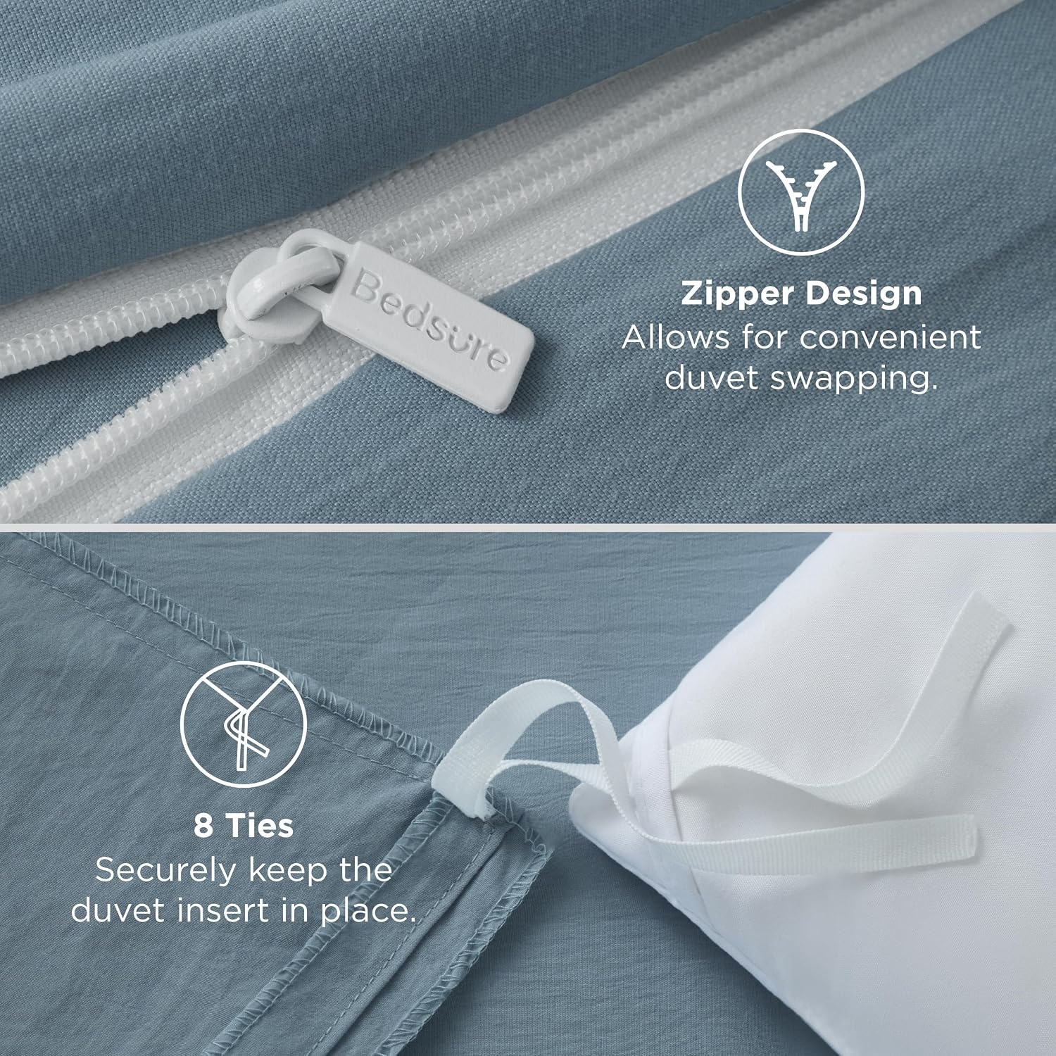 image:imageBedsure Tan Gingham Ruffle Duvet Cover SetVintage Farmhouse Bedding Queen  Cottagecore Aesthetic Ruffle Edges Soft Lightweight Hidden Zipper Inner Ties 90x90 Comforter Cover 2 Pillow Shams05  Dusty Blue No Comforter