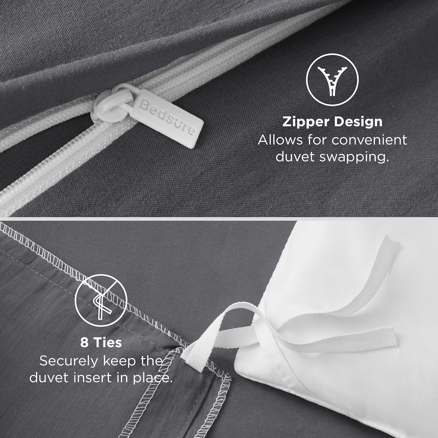 image:imageBedsure Tan Gingham Ruffle Duvet Cover SetVintage Farmhouse Bedding Queen  Cottagecore Aesthetic Ruffle Edges Soft Lightweight Hidden Zipper Inner Ties 90x90 Comforter Cover 2 Pillow Shams01  Dark Grey No Comforter