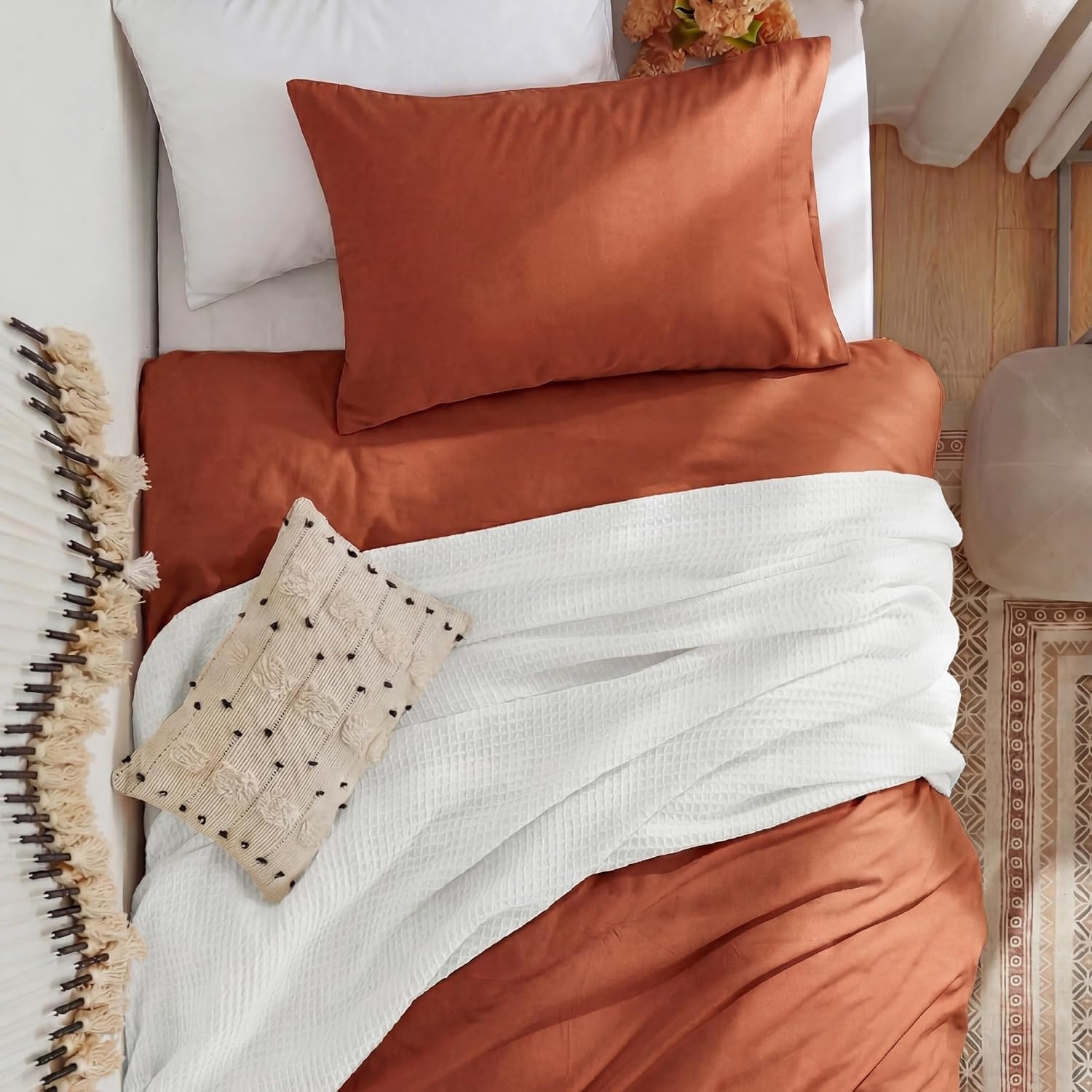 image:imageBedsure Tan Gingham Ruffle Duvet Cover SetVintage Farmhouse Bedding Queen  Cottagecore Aesthetic Ruffle Edges Soft Lightweight Hidden Zipper Inner Ties 90x90 Comforter Cover 2 Pillow Shams08  Terracotta No Comforter
