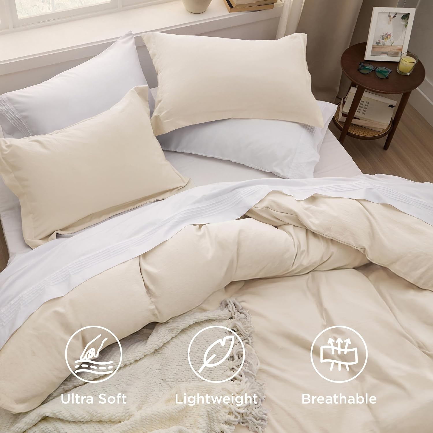 image:imageBedsure Tan Gingham Ruffle Duvet Cover SetVintage Farmhouse Bedding Queen  Cottagecore Aesthetic Ruffle Edges Soft Lightweight Hidden Zipper Inner Ties 90x90 Comforter Cover 2 Pillow Shams02  Cream No Comforter