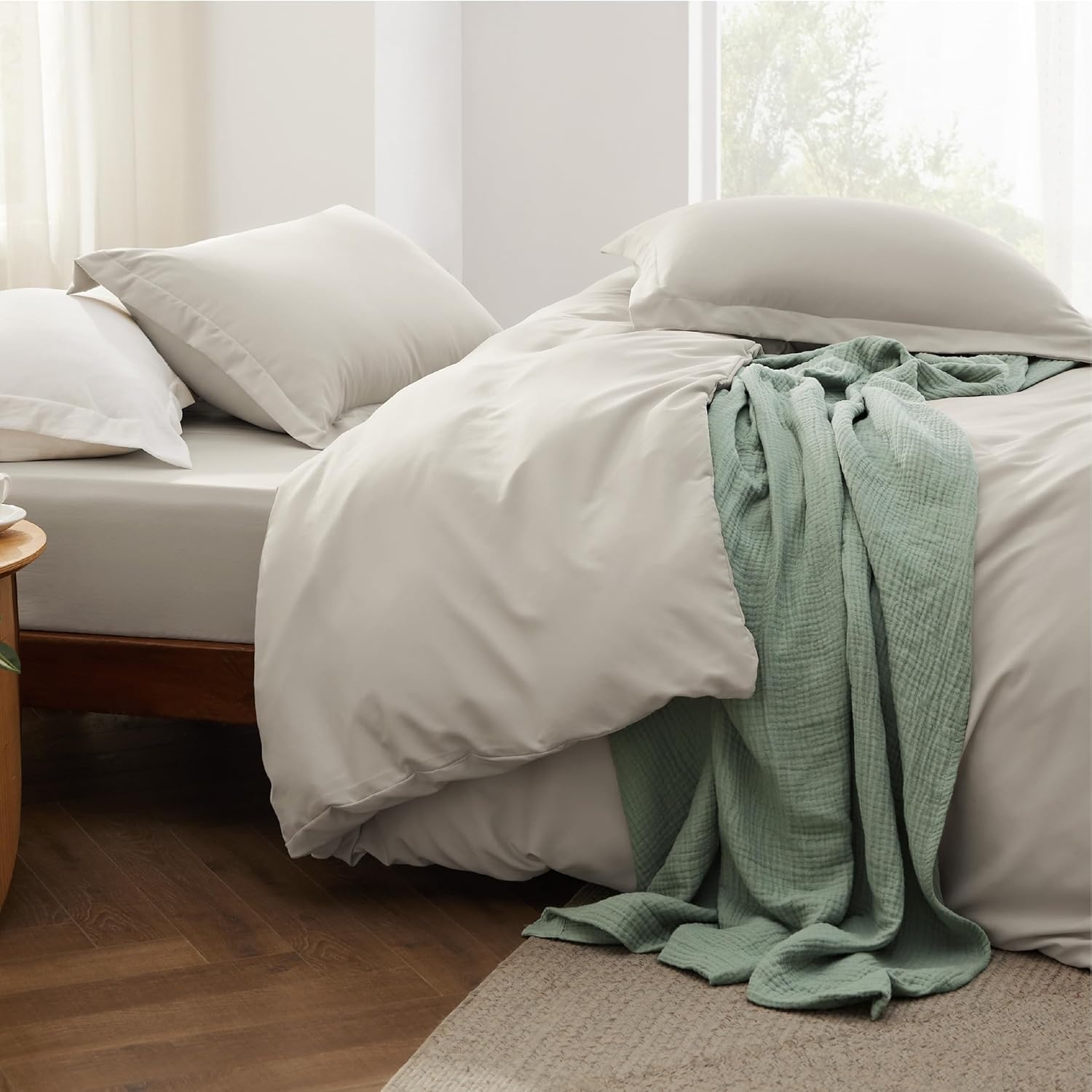 image:imageBedsure Tan Gingham Ruffle Duvet Cover SetVintage Farmhouse Bedding Queen  Cottagecore Aesthetic Ruffle Edges Soft Lightweight Hidden Zipper Inner Ties 90x90 Comforter Cover 2 Pillow Shams02  Linen No Comforter