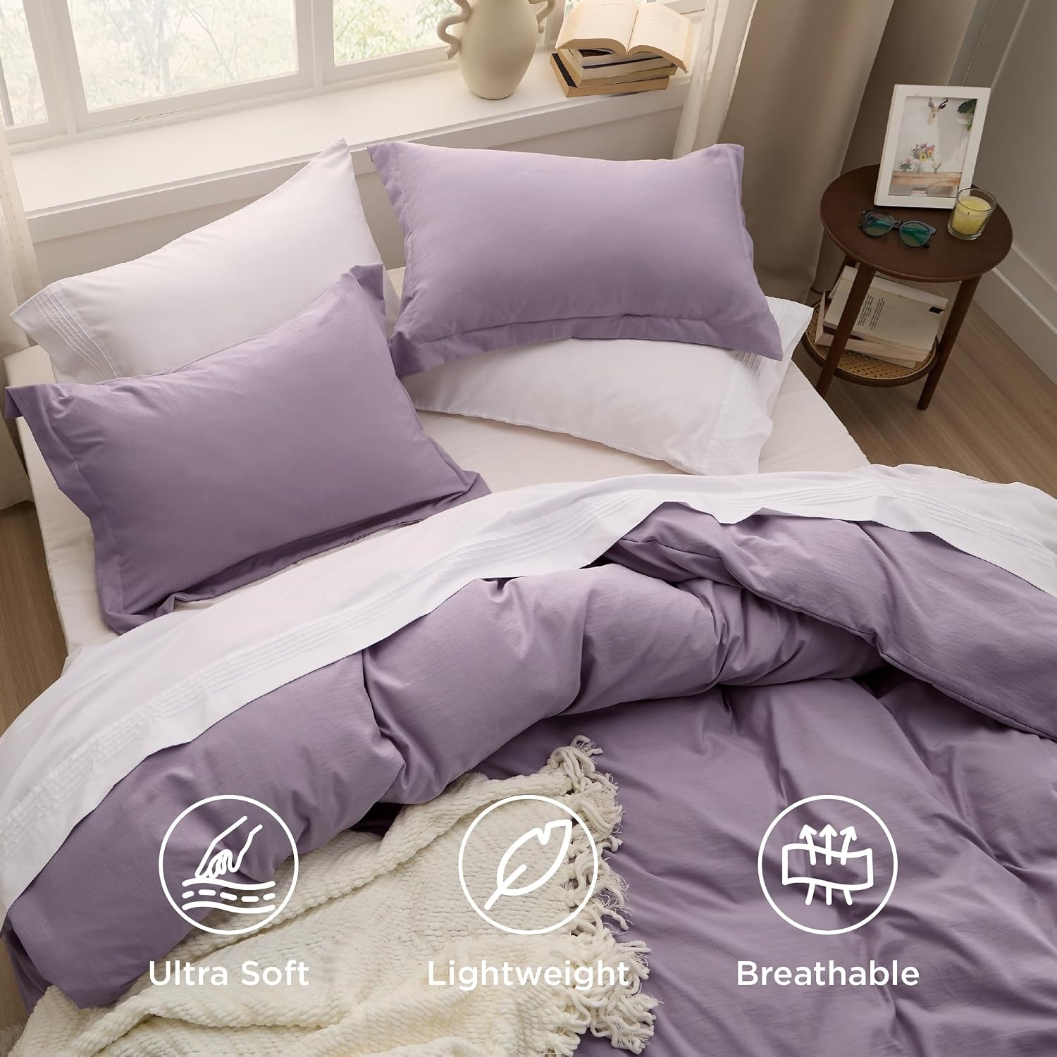 image:imageBedsure Tan Gingham Ruffle Duvet Cover SetVintage Farmhouse Bedding Queen  Cottagecore Aesthetic Ruffle Edges Soft Lightweight Hidden Zipper Inner Ties 90x90 Comforter Cover 2 Pillow Shams06  Dusty Purple No Comforter