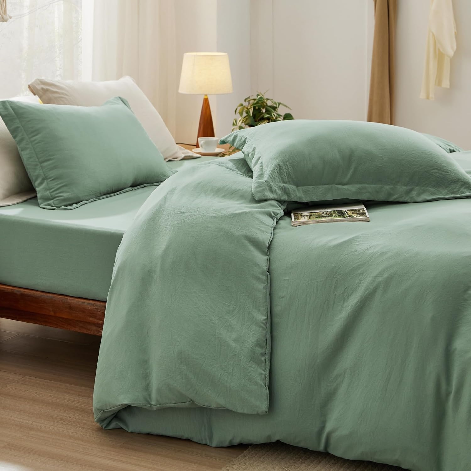 image:imageBedsure Tan Gingham Ruffle Duvet Cover SetVintage Farmhouse Bedding Queen  Cottagecore Aesthetic Ruffle Edges Soft Lightweight Hidden Zipper Inner Ties 90x90 Comforter Cover 2 Pillow Shams03  Sage Green No Comforter