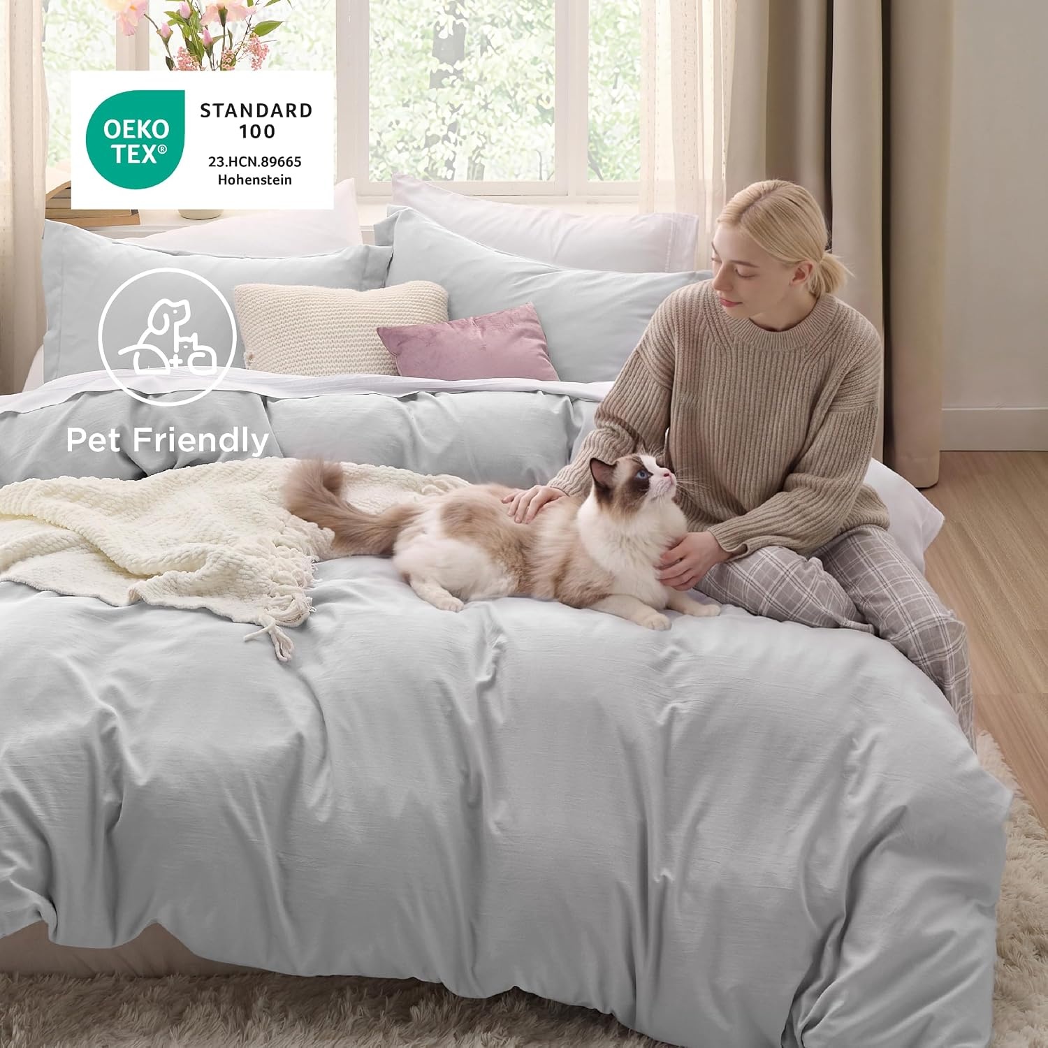image:imageBedsure Tan Gingham Ruffle Duvet Cover SetVintage Farmhouse Bedding Queen  Cottagecore Aesthetic Ruffle Edges Soft Lightweight Hidden Zipper Inner Ties 90x90 Comforter Cover 2 Pillow Shams04  Light Grey No Comforter