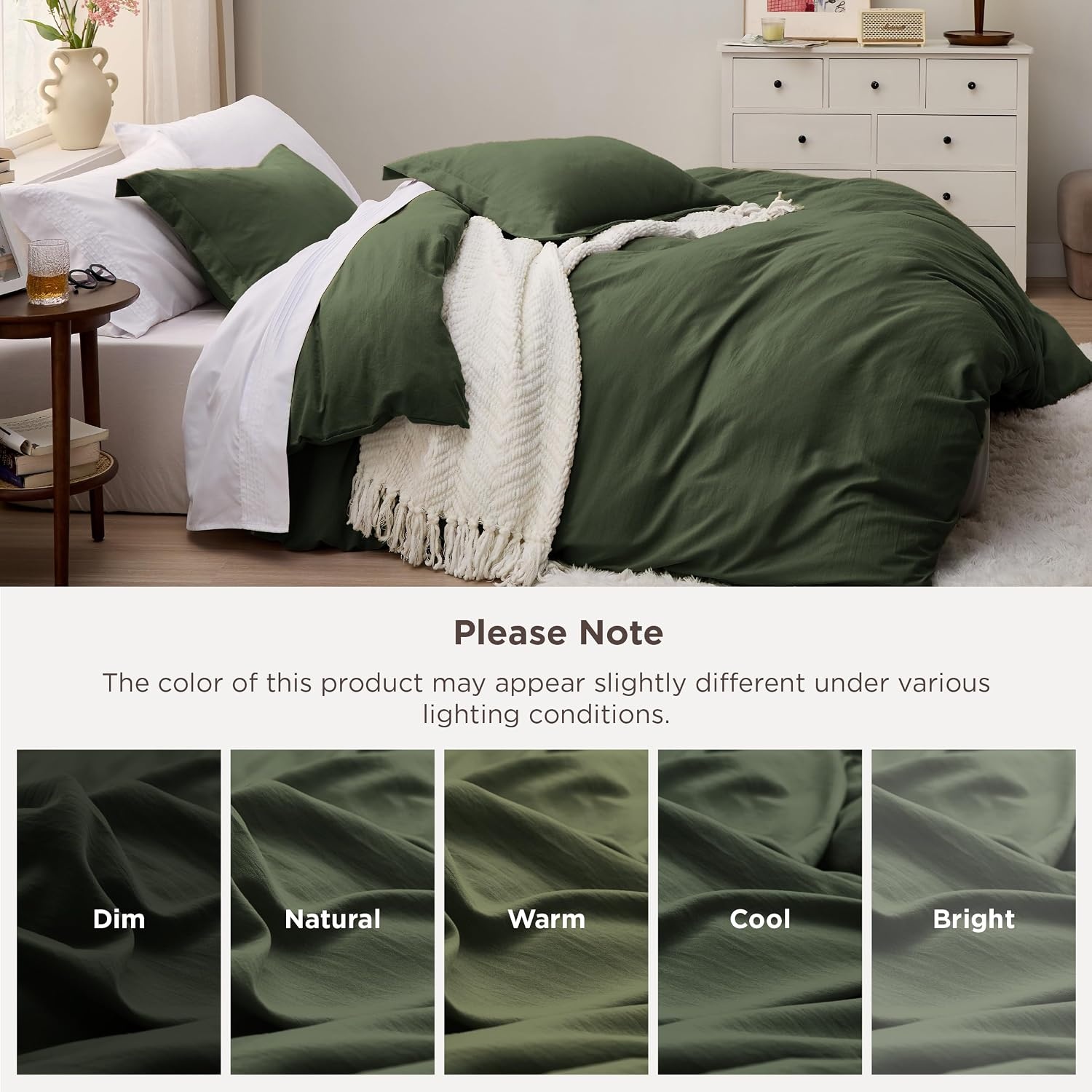 image:imageBedsure Tan Gingham Ruffle Duvet Cover SetVintage Farmhouse Bedding Queen  Cottagecore Aesthetic Ruffle Edges Soft Lightweight Hidden Zipper Inner Ties 90x90 Comforter Cover 2 Pillow Shams03  Olive Green No Comforter