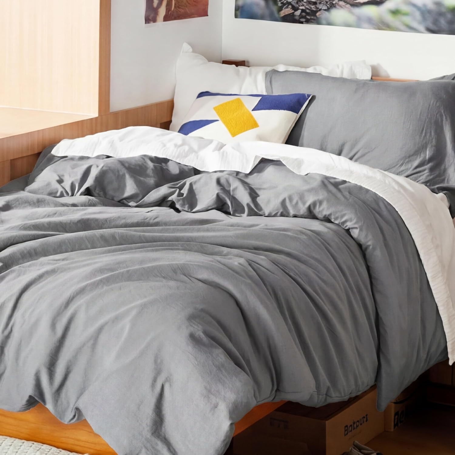image:imageBedsure Tan Gingham Ruffle Duvet Cover SetVintage Farmhouse Bedding Queen  Cottagecore Aesthetic Ruffle Edges Soft Lightweight Hidden Zipper Inner Ties 90x90 Comforter Cover 2 Pillow Shams04  Grey No Comforter