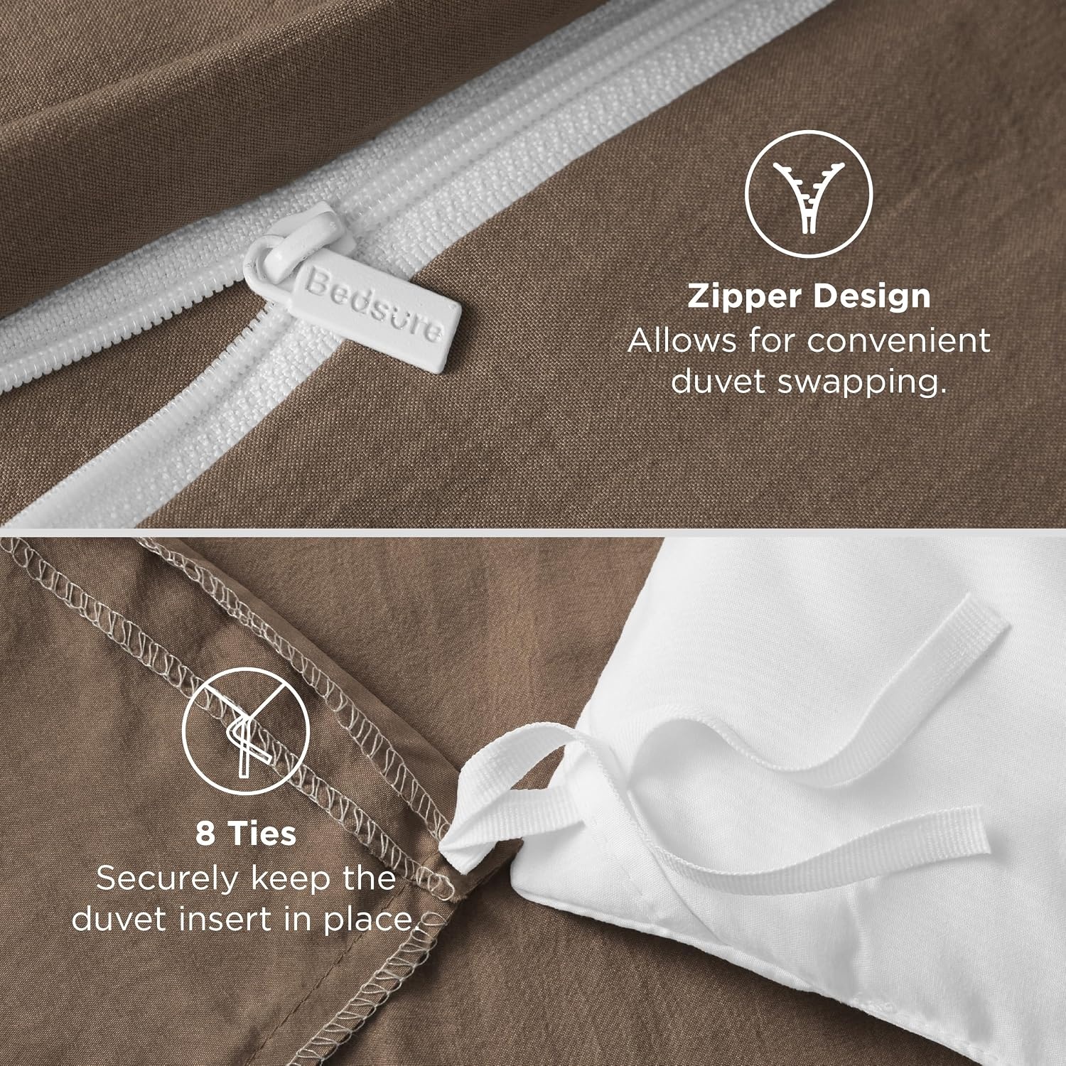 image:imageBedsure Tan Gingham Ruffle Duvet Cover SetVintage Farmhouse Bedding Queen  Cottagecore Aesthetic Ruffle Edges Soft Lightweight Hidden Zipper Inner Ties 90x90 Comforter Cover 2 Pillow Shams02  Brown No Comforter