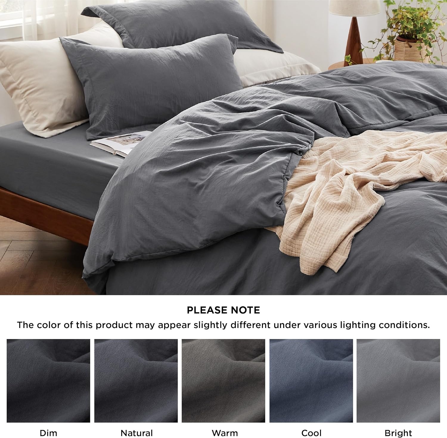 image:imageBedsure Tan Gingham Ruffle Duvet Cover SetVintage Farmhouse Bedding Queen  Cottagecore Aesthetic Ruffle Edges Soft Lightweight Hidden Zipper Inner Ties 90x90 Comforter Cover 2 Pillow Shams01  Dark Grey No Comforter
