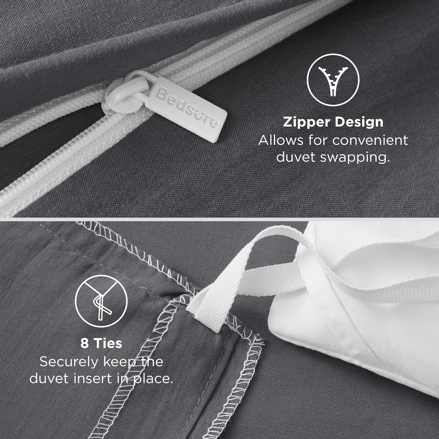 image:imageBedsure Tan Gingham Ruffle Duvet Cover SetVintage Farmhouse Bedding Queen  Cottagecore Aesthetic Ruffle Edges Soft Lightweight Hidden Zipper Inner Ties 90x90 Comforter Cover 2 Pillow Shams04  Dark Grey No Comforter