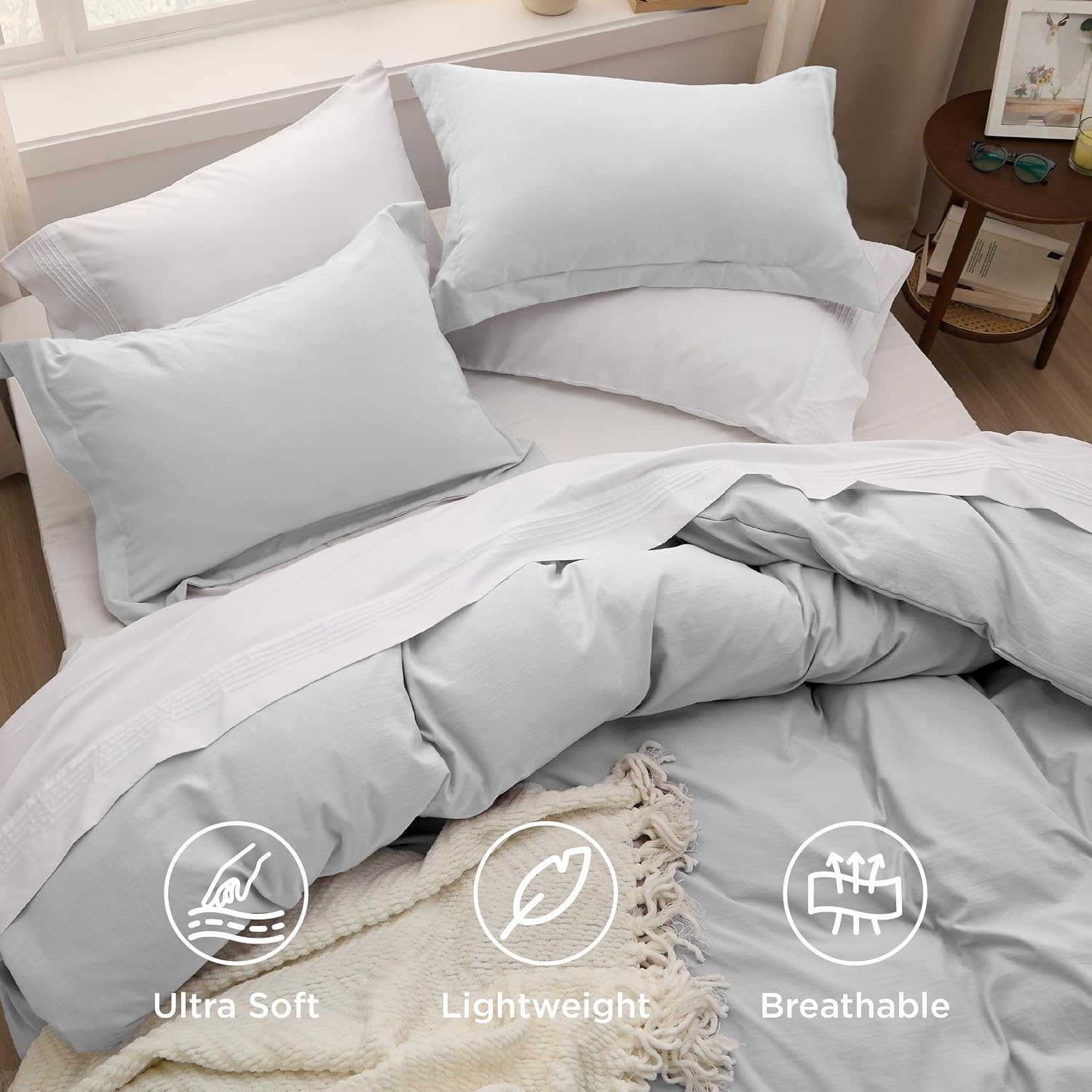 image:imageBedsure Tan Gingham Ruffle Duvet Cover SetVintage Farmhouse Bedding Queen  Cottagecore Aesthetic Ruffle Edges Soft Lightweight Hidden Zipper Inner Ties 90x90 Comforter Cover 2 Pillow Shams04  Light Grey No Comforter