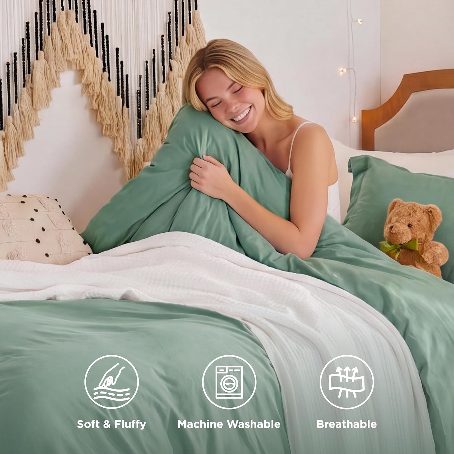 image:imageBedsure Tan Gingham Ruffle Duvet Cover SetVintage Farmhouse Bedding Queen  Cottagecore Aesthetic Ruffle Edges Soft Lightweight Hidden Zipper Inner Ties 90x90 Comforter Cover 2 Pillow Shams03  Sage Green No Comforter