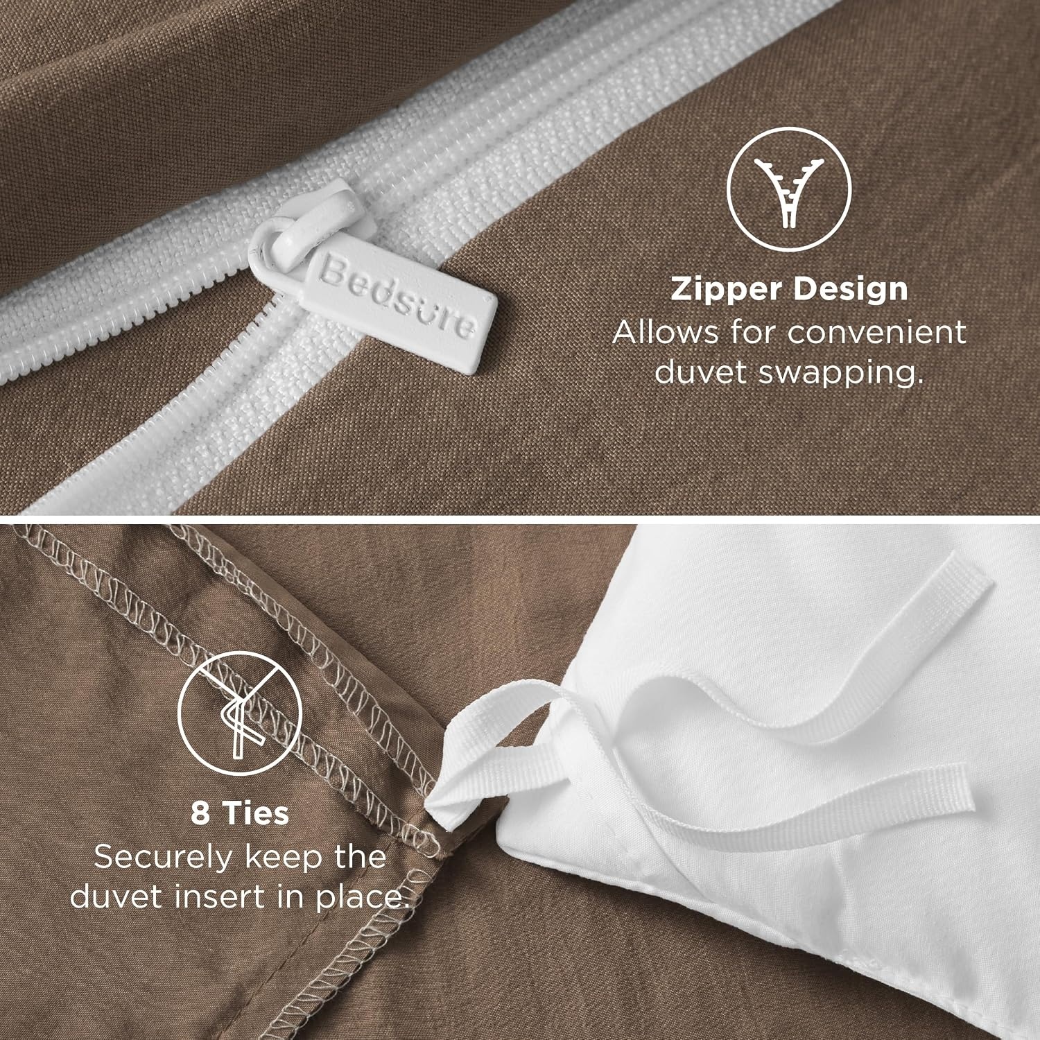 image:imageBedsure Tan Gingham Ruffle Duvet Cover SetVintage Farmhouse Bedding Queen  Cottagecore Aesthetic Ruffle Edges Soft Lightweight Hidden Zipper Inner Ties 90x90 Comforter Cover 2 Pillow Shams02  Brown No Comforter