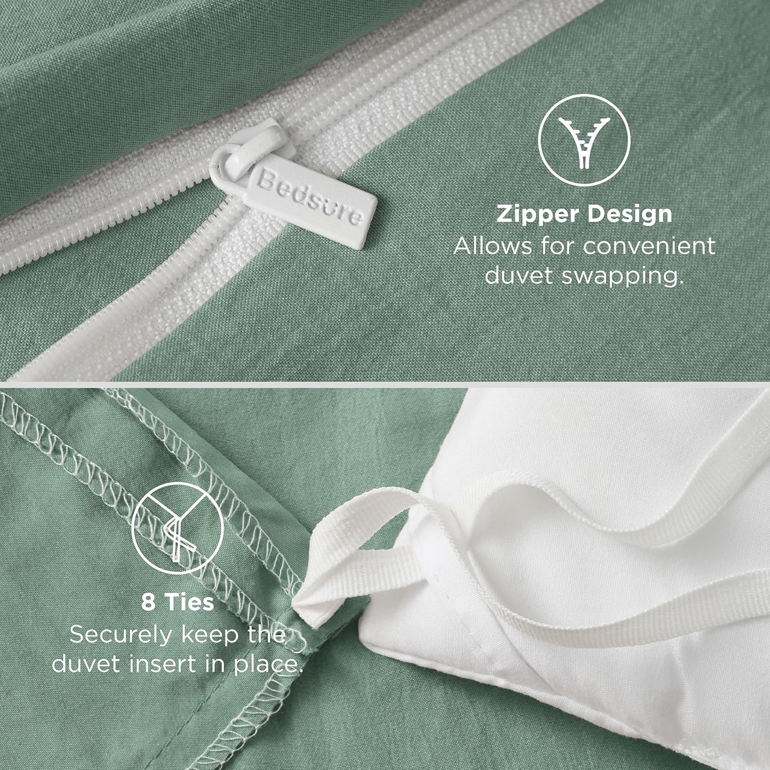 image:imageBedsure Tan Gingham Ruffle Duvet Cover SetVintage Farmhouse Bedding Queen  Cottagecore Aesthetic Ruffle Edges Soft Lightweight Hidden Zipper Inner Ties 90x90 Comforter Cover 2 Pillow Shams03  Sage Green No Comforter