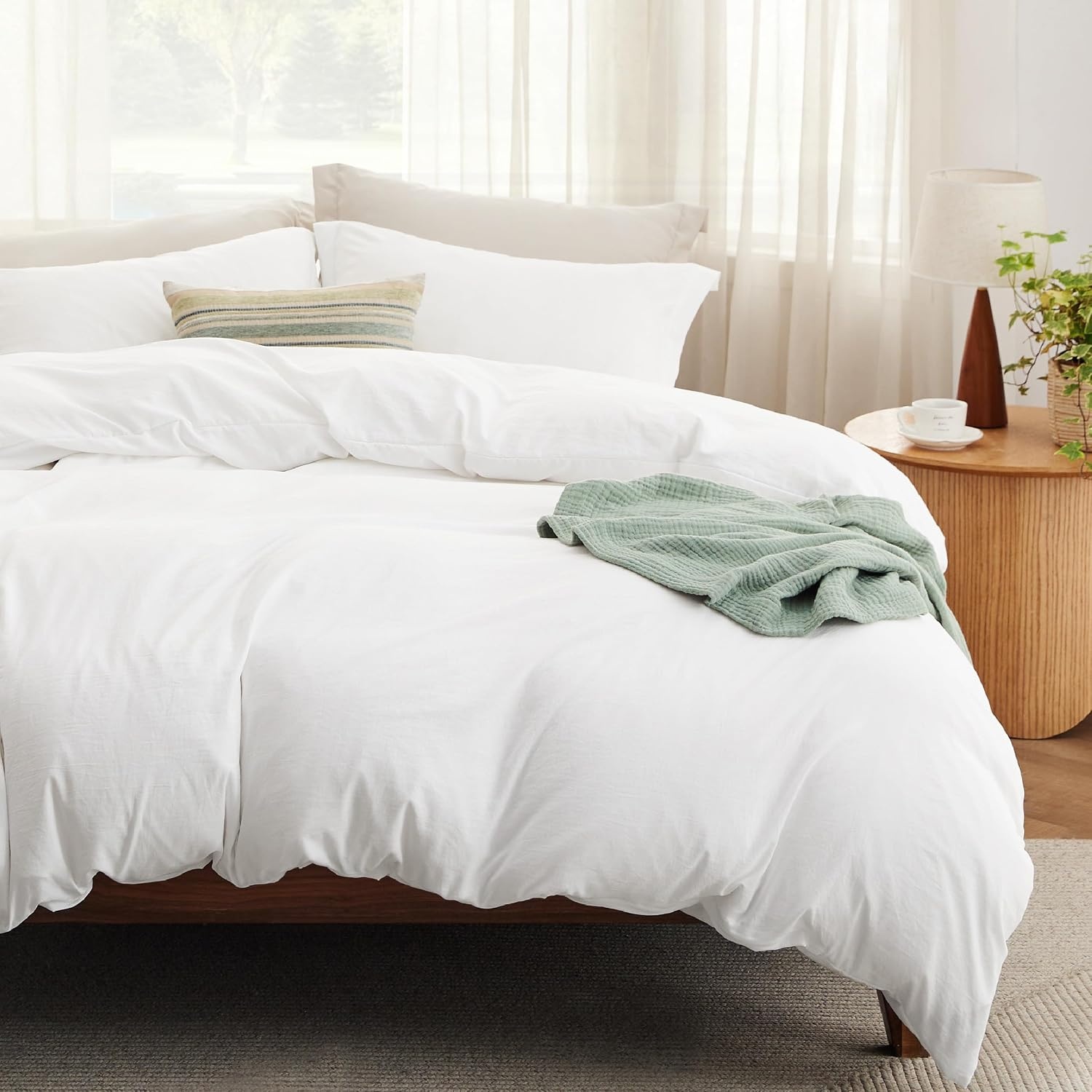 image:imageBedsure Tan Gingham Ruffle Duvet Cover SetVintage Farmhouse Bedding Queen  Cottagecore Aesthetic Ruffle Edges Soft Lightweight Hidden Zipper Inner Ties 90x90 Comforter Cover 2 Pillow Shams00  White No Comforter