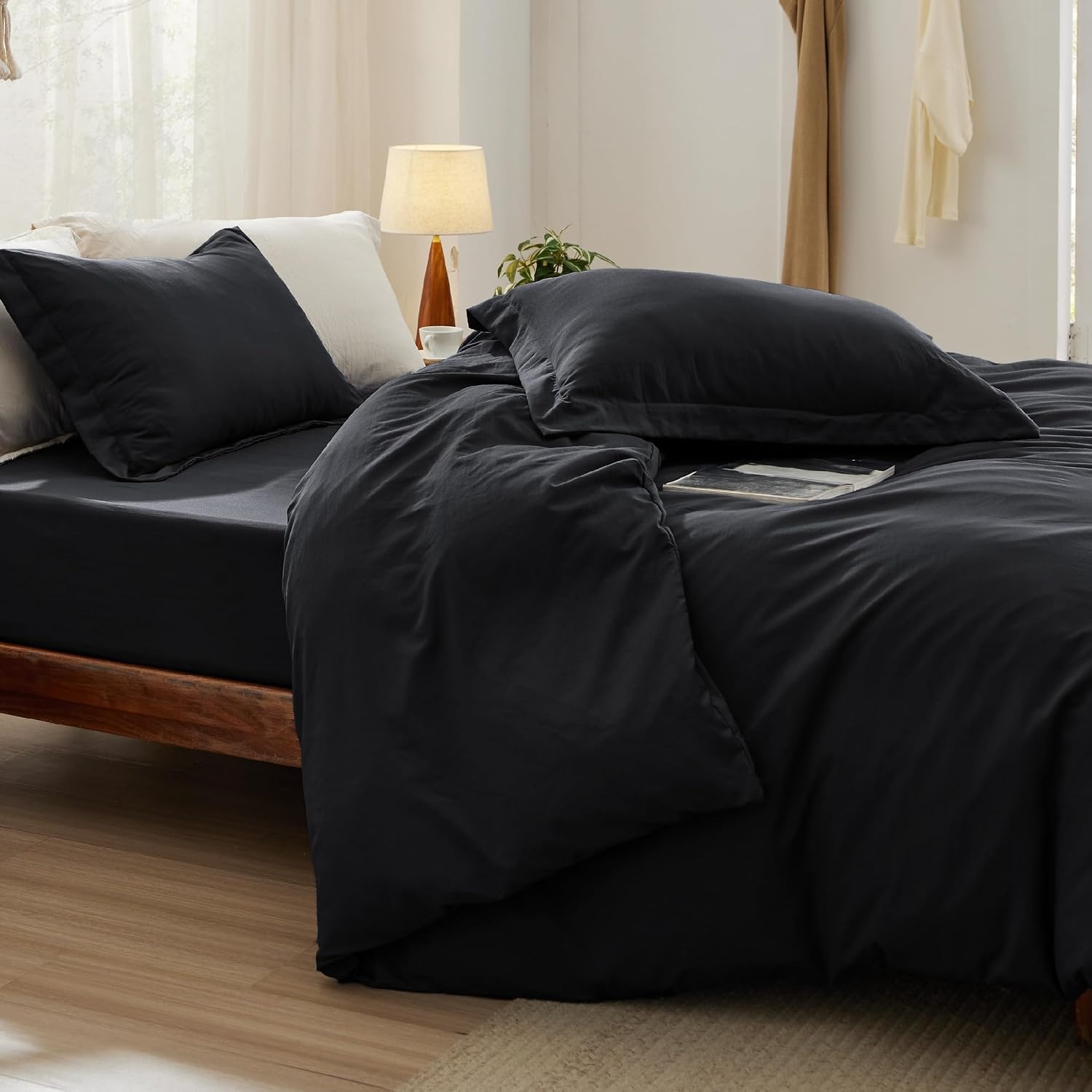 image:imageBedsure Tan Gingham Ruffle Duvet Cover SetVintage Farmhouse Bedding Queen  Cottagecore Aesthetic Ruffle Edges Soft Lightweight Hidden Zipper Inner Ties 90x90 Comforter Cover 2 Pillow Shams04  Black No Comforter