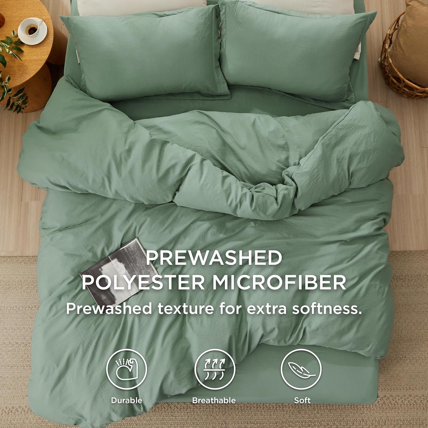 image:imageBedsure Tan Gingham Ruffle Duvet Cover SetVintage Farmhouse Bedding Queen  Cottagecore Aesthetic Ruffle Edges Soft Lightweight Hidden Zipper Inner Ties 90x90 Comforter Cover 2 Pillow Shams03  Sage Green No Comforter