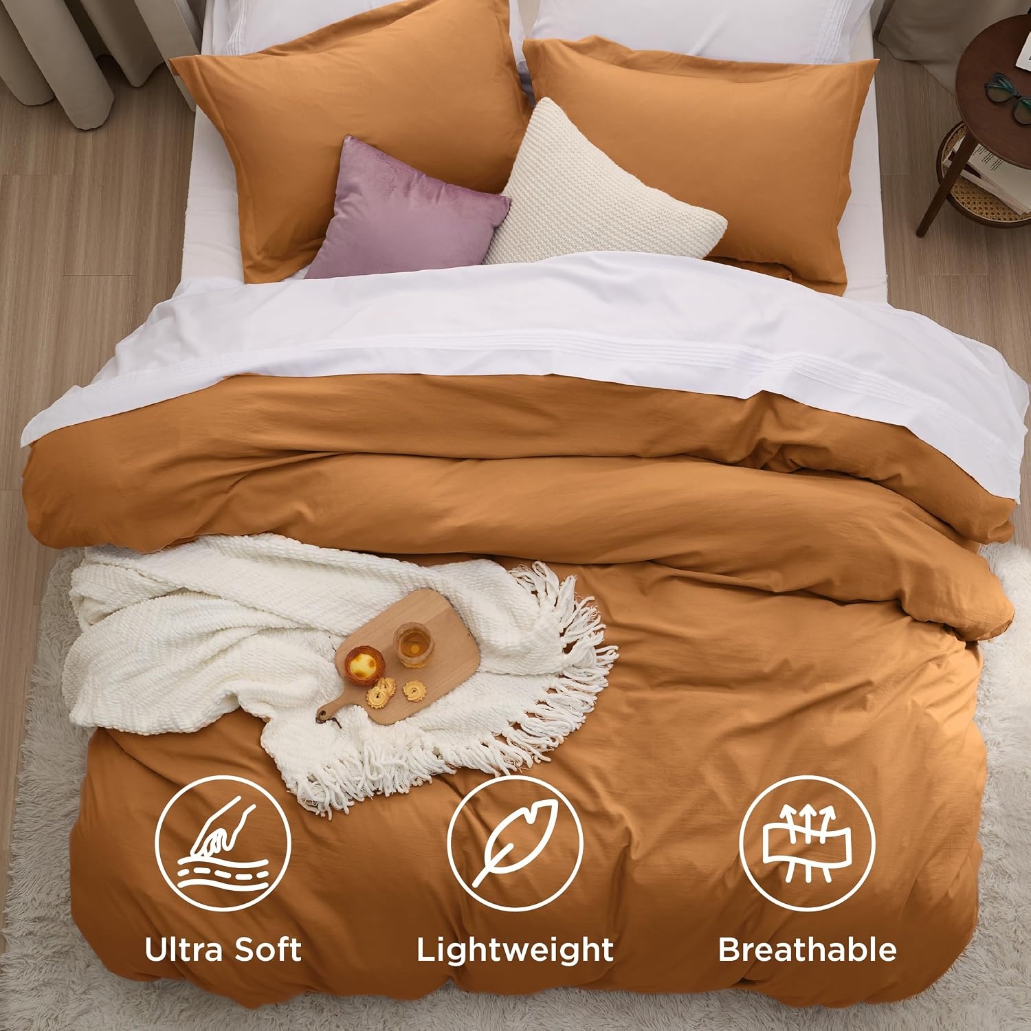 image:imageBedsure Tan Gingham Ruffle Duvet Cover SetVintage Farmhouse Bedding Queen  Cottagecore Aesthetic Ruffle Edges Soft Lightweight Hidden Zipper Inner Ties 90x90 Comforter Cover 2 Pillow Shams08  Gold No Comforter