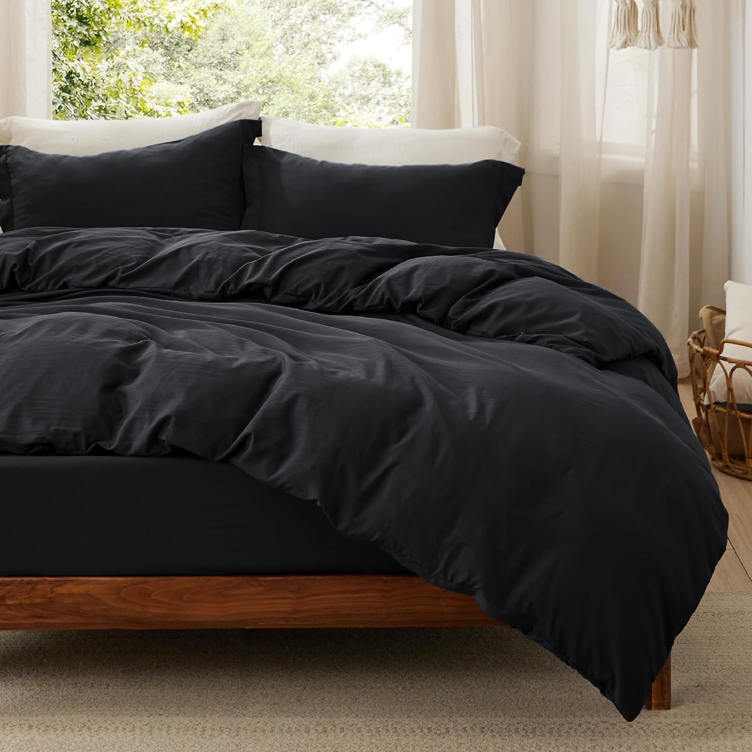 image:imageBedsure Tan Gingham Ruffle Duvet Cover SetVintage Farmhouse Bedding Queen  Cottagecore Aesthetic Ruffle Edges Soft Lightweight Hidden Zipper Inner Ties 90x90 Comforter Cover 2 Pillow Shams04  Black No Comforter
