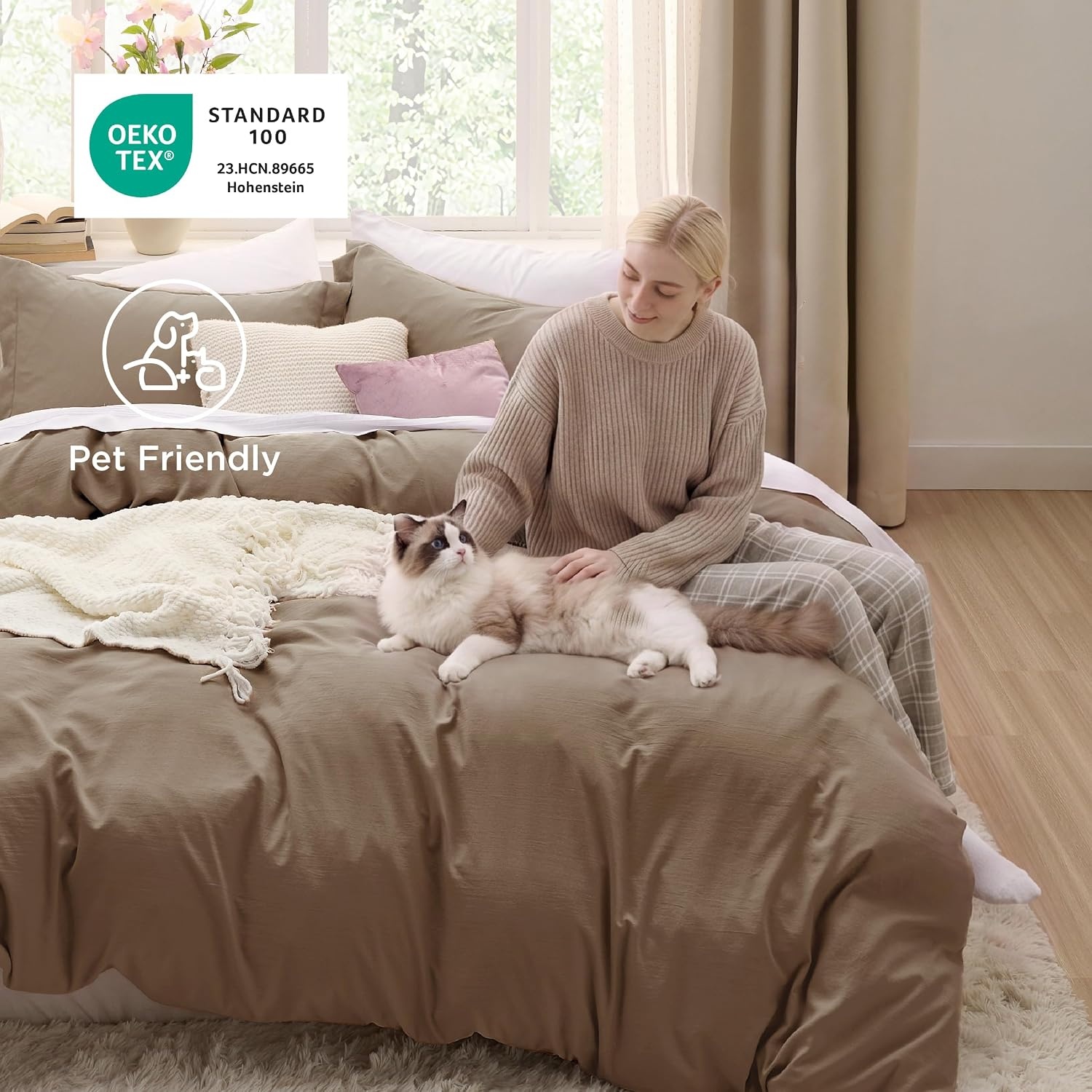 image:imageBedsure Tan Gingham Ruffle Duvet Cover SetVintage Farmhouse Bedding Queen  Cottagecore Aesthetic Ruffle Edges Soft Lightweight Hidden Zipper Inner Ties 90x90 Comforter Cover 2 Pillow Shams02  Brown No Comforter