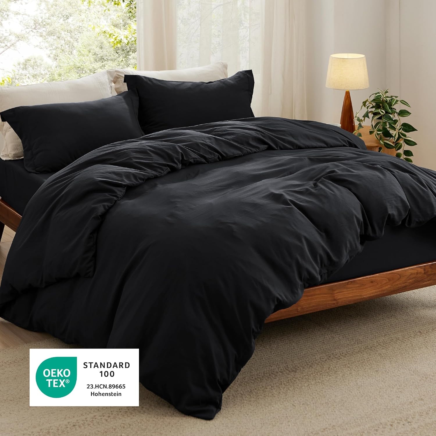 image:imageBedsure Tan Gingham Ruffle Duvet Cover SetVintage Farmhouse Bedding Queen  Cottagecore Aesthetic Ruffle Edges Soft Lightweight Hidden Zipper Inner Ties 90x90 Comforter Cover 2 Pillow Shams04  Black No Comforter