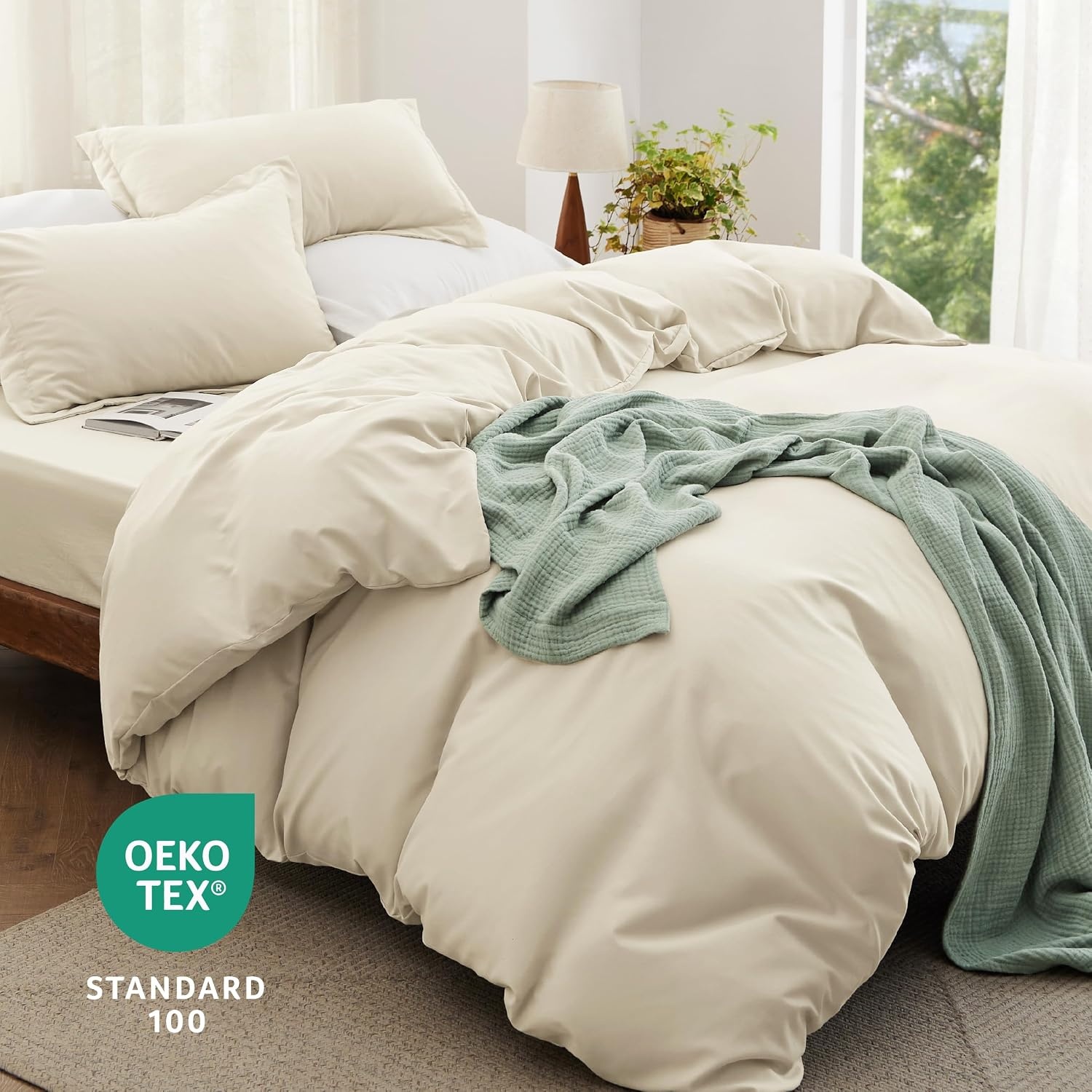 image:imageBedsure Tan Gingham Ruffle Duvet Cover SetVintage Farmhouse Bedding Queen  Cottagecore Aesthetic Ruffle Edges Soft Lightweight Hidden Zipper Inner Ties 90x90 Comforter Cover 2 Pillow Shams02  Cream No Comforter