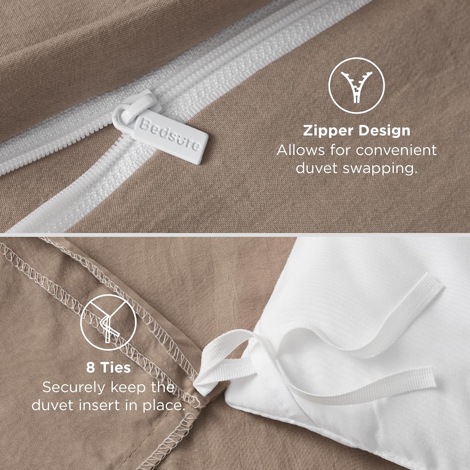 image:imageBedsure Tan Gingham Ruffle Duvet Cover SetVintage Farmhouse Bedding Queen  Cottagecore Aesthetic Ruffle Edges Soft Lightweight Hidden Zipper Inner Ties 90x90 Comforter Cover 2 Pillow Shams02  Khaki No Comforter