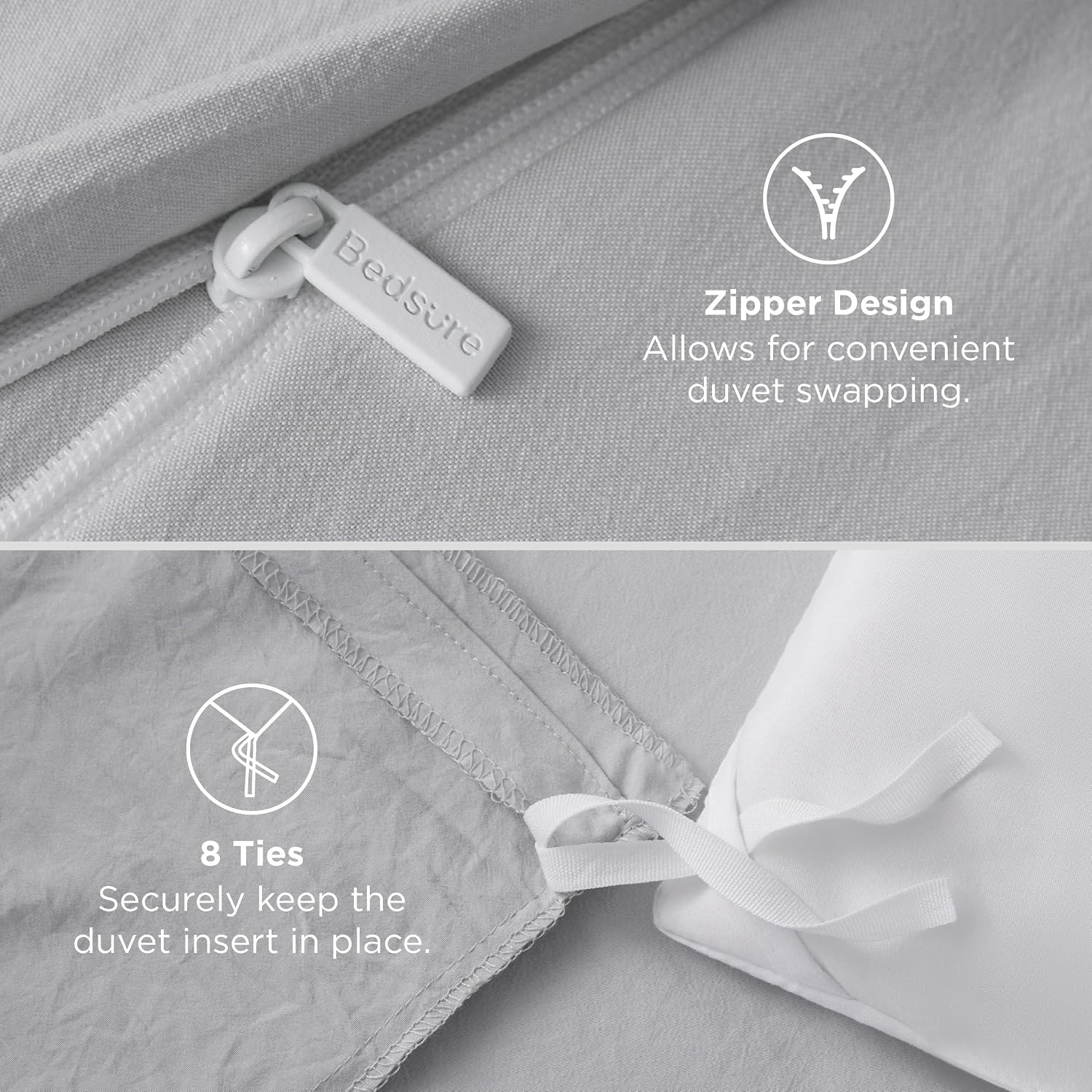 image:imageBedsure Tan Gingham Ruffle Duvet Cover SetVintage Farmhouse Bedding Queen  Cottagecore Aesthetic Ruffle Edges Soft Lightweight Hidden Zipper Inner Ties 90x90 Comforter Cover 2 Pillow Shams04  Light Grey No Comforter
