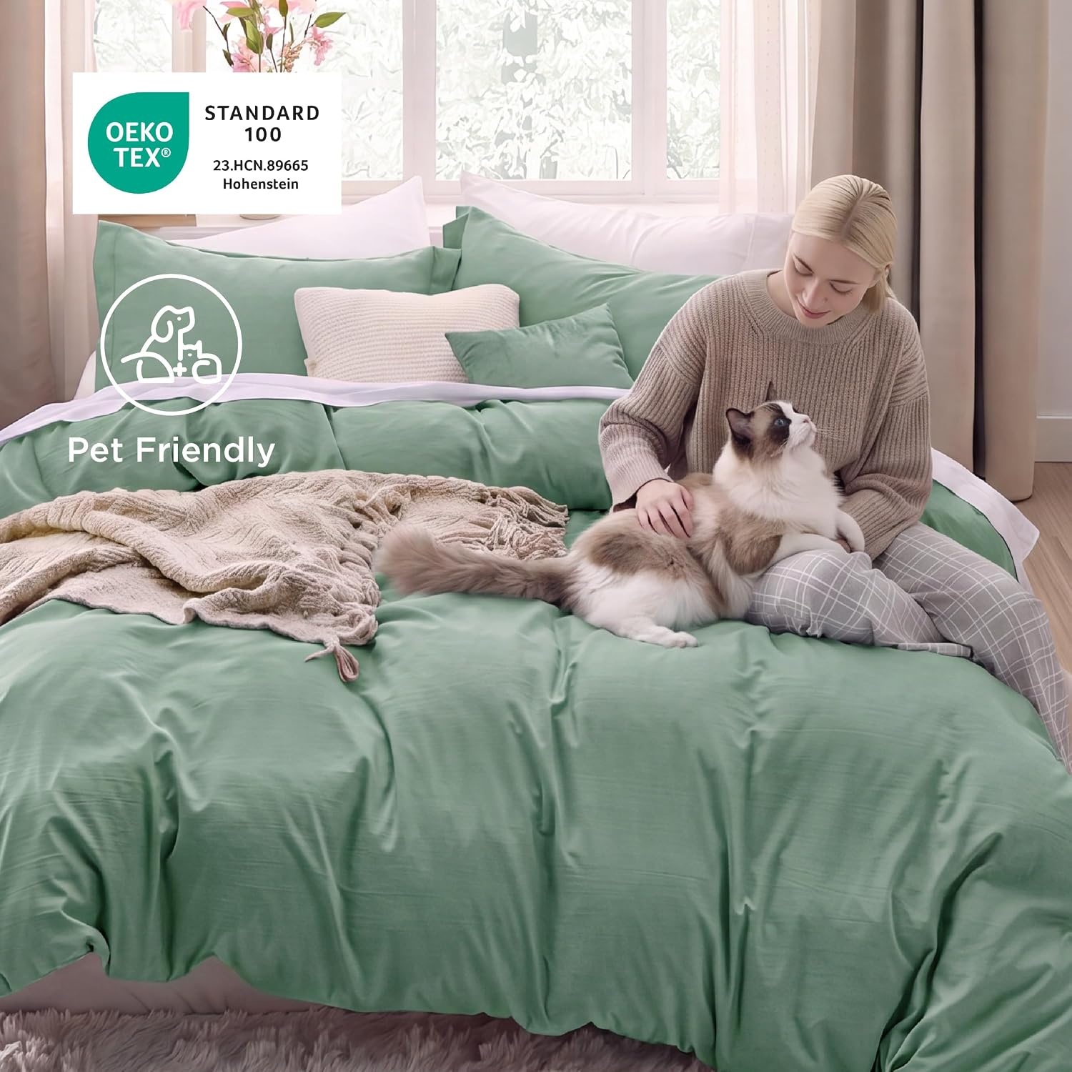 image:imageBedsure Tan Gingham Ruffle Duvet Cover SetVintage Farmhouse Bedding Queen  Cottagecore Aesthetic Ruffle Edges Soft Lightweight Hidden Zipper Inner Ties 90x90 Comforter Cover 2 Pillow Shams03  Sage Green No Comforter