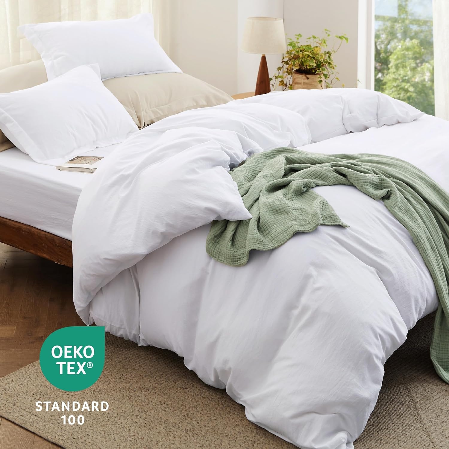 image:imageBedsure Tan Gingham Ruffle Duvet Cover SetVintage Farmhouse Bedding Queen  Cottagecore Aesthetic Ruffle Edges Soft Lightweight Hidden Zipper Inner Ties 90x90 Comforter Cover 2 Pillow Shams02  Bright White No Comforter