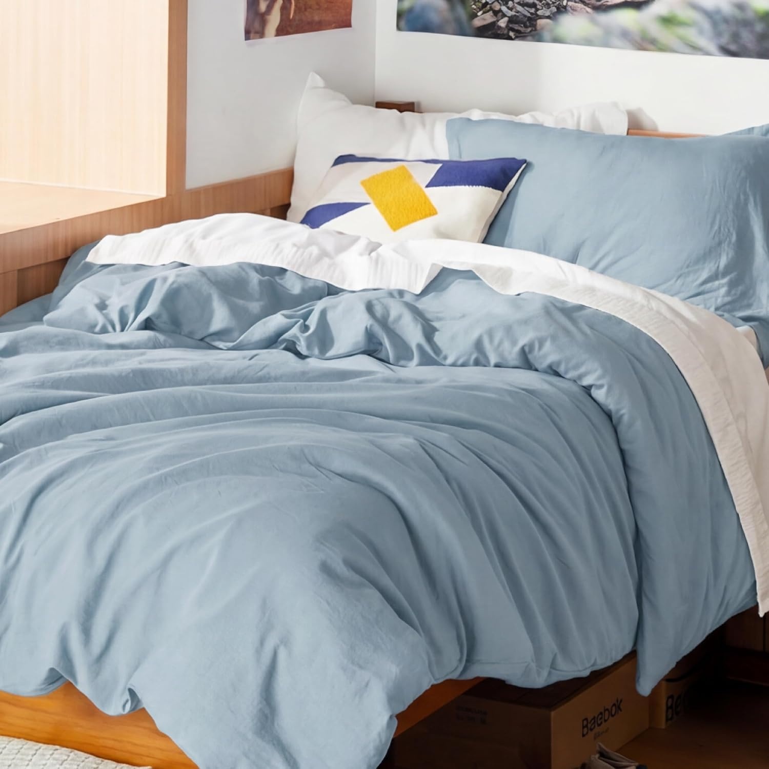 image:imageBedsure Tan Gingham Ruffle Duvet Cover SetVintage Farmhouse Bedding Queen  Cottagecore Aesthetic Ruffle Edges Soft Lightweight Hidden Zipper Inner Ties 90x90 Comforter Cover 2 Pillow Shams05  Celestial Blue No Comforter