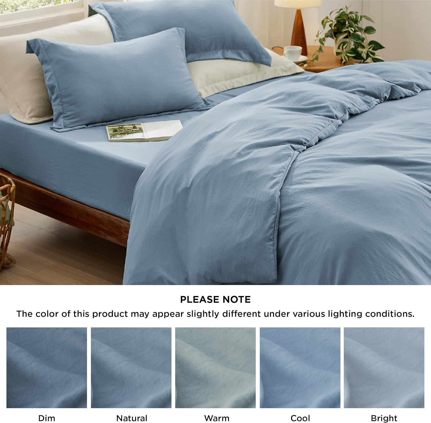 image:imageBedsure Tan Gingham Ruffle Duvet Cover SetVintage Farmhouse Bedding Queen  Cottagecore Aesthetic Ruffle Edges Soft Lightweight Hidden Zipper Inner Ties 90x90 Comforter Cover 2 Pillow Shams05  Mineral Blue No Comforter