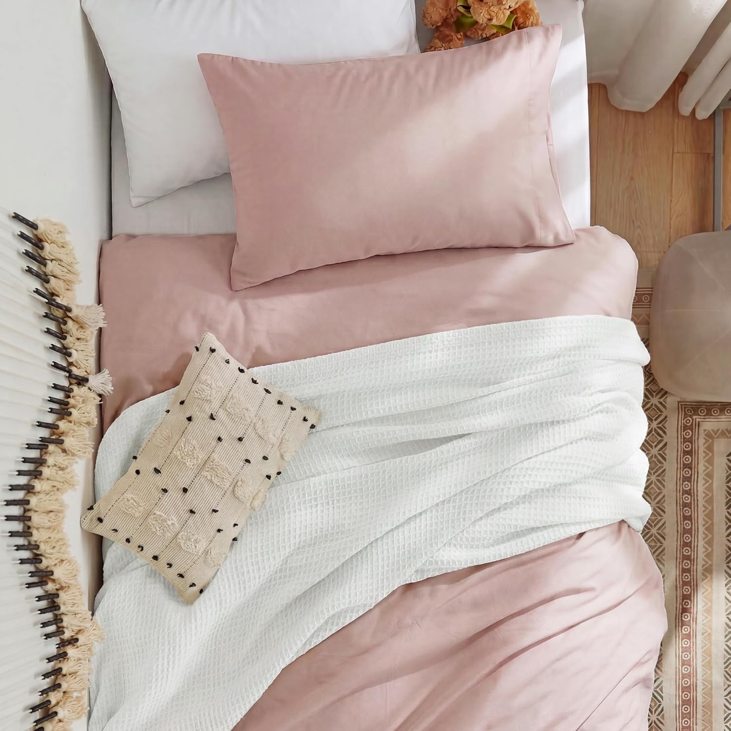 image:imageBedsure Tan Gingham Ruffle Duvet Cover SetVintage Farmhouse Bedding Queen  Cottagecore Aesthetic Ruffle Edges Soft Lightweight Hidden Zipper Inner Ties 90x90 Comforter Cover 2 Pillow Shams01  Rose Pink No Comforter