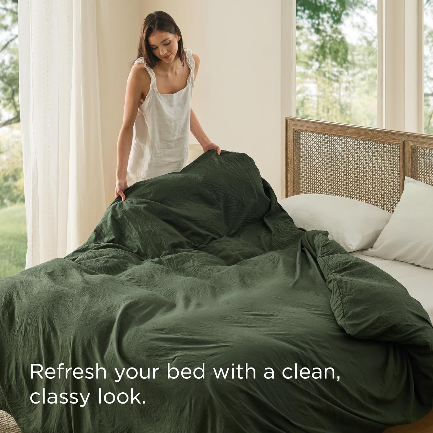 image:imageBedsure Tan Gingham Ruffle Duvet Cover SetVintage Farmhouse Bedding Queen  Cottagecore Aesthetic Ruffle Edges Soft Lightweight Hidden Zipper Inner Ties 90x90 Comforter Cover 2 Pillow Shams03  Olive Green No Comforter