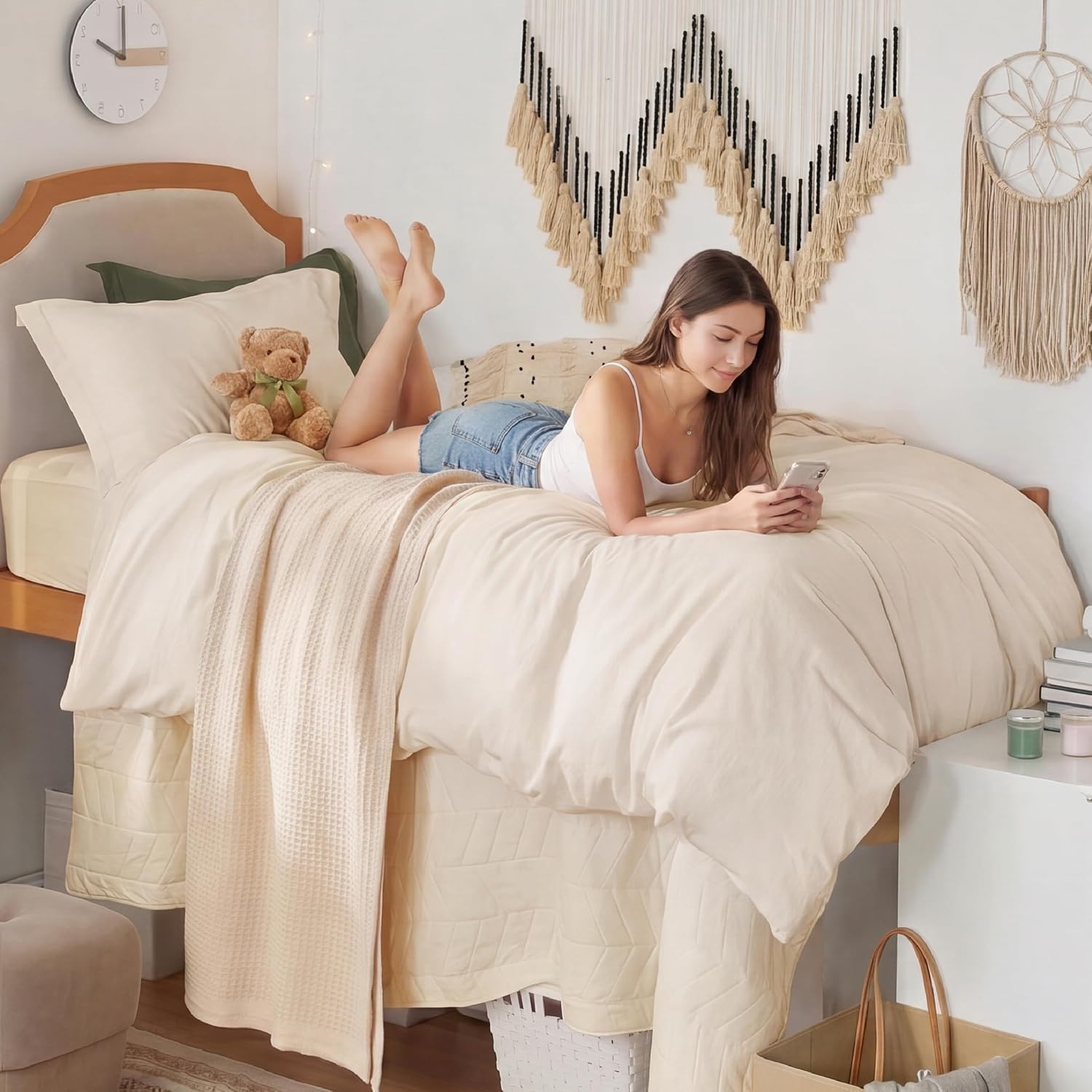 image:imageBedsure Tan Gingham Ruffle Duvet Cover SetVintage Farmhouse Bedding Queen  Cottagecore Aesthetic Ruffle Edges Soft Lightweight Hidden Zipper Inner Ties 90x90 Comforter Cover 2 Pillow Shams02  Cream No Comforter