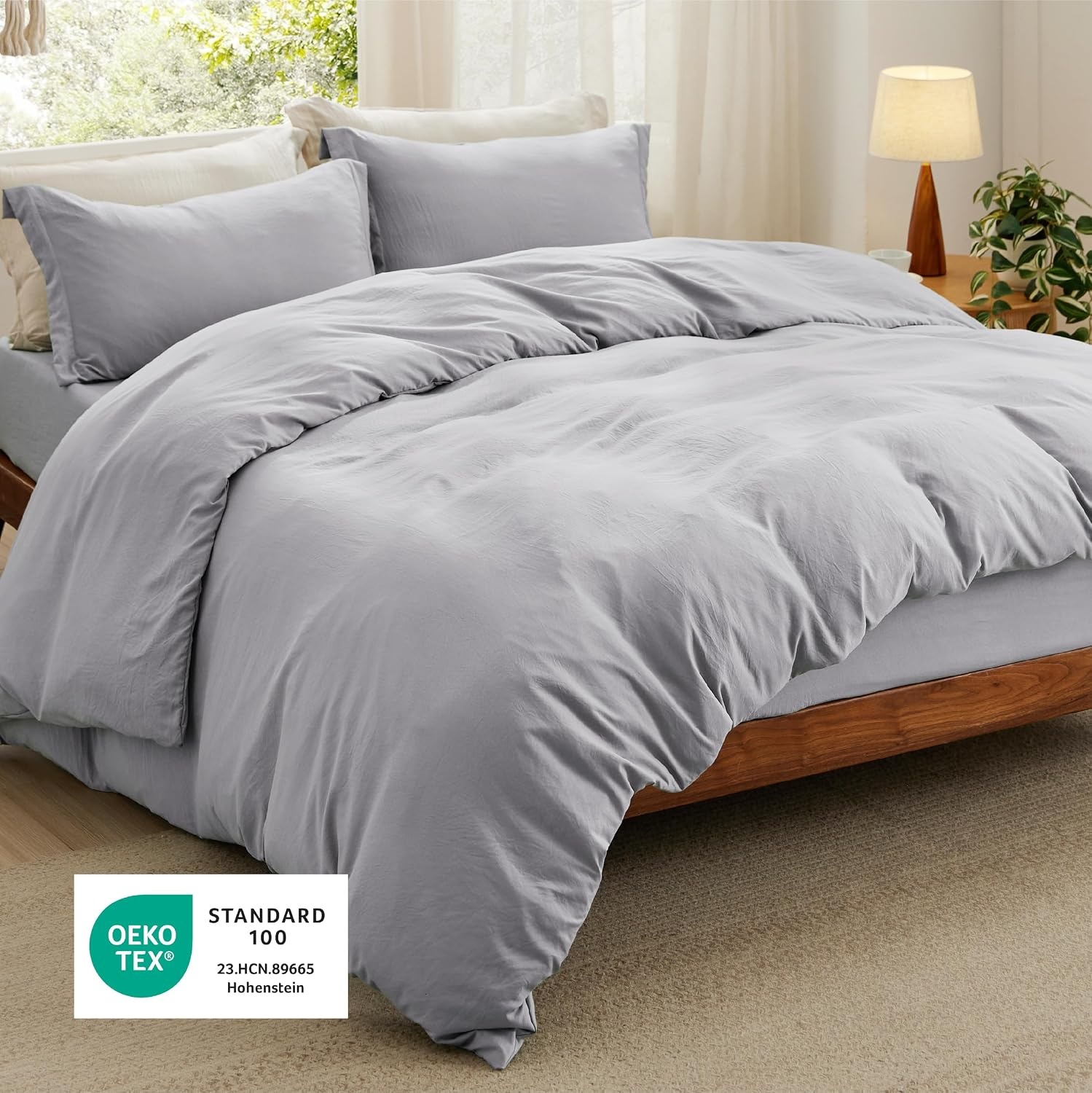 image:imageBedsure Tan Gingham Ruffle Duvet Cover SetVintage Farmhouse Bedding Queen  Cottagecore Aesthetic Ruffle Edges Soft Lightweight Hidden Zipper Inner Ties 90x90 Comforter Cover 2 Pillow Shams04  Light Grey No Comforter