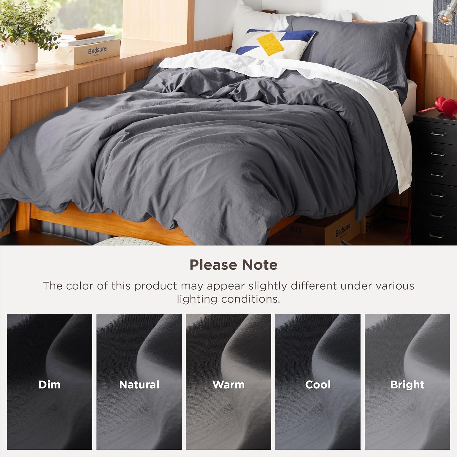 image:imageBedsure Tan Gingham Ruffle Duvet Cover SetVintage Farmhouse Bedding Queen  Cottagecore Aesthetic Ruffle Edges Soft Lightweight Hidden Zipper Inner Ties 90x90 Comforter Cover 2 Pillow Shams01  Dark Grey No Comforter