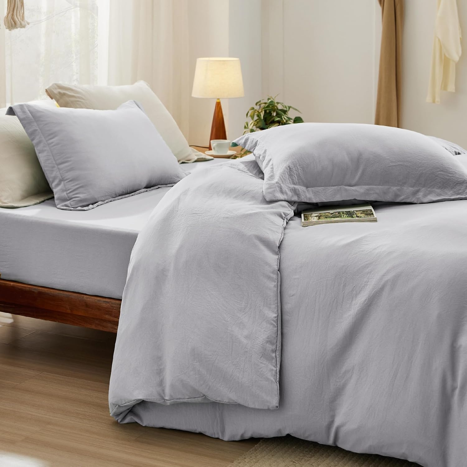 image:imageBedsure Tan Gingham Ruffle Duvet Cover SetVintage Farmhouse Bedding Queen  Cottagecore Aesthetic Ruffle Edges Soft Lightweight Hidden Zipper Inner Ties 90x90 Comforter Cover 2 Pillow Shams04  Light Grey No Comforter
