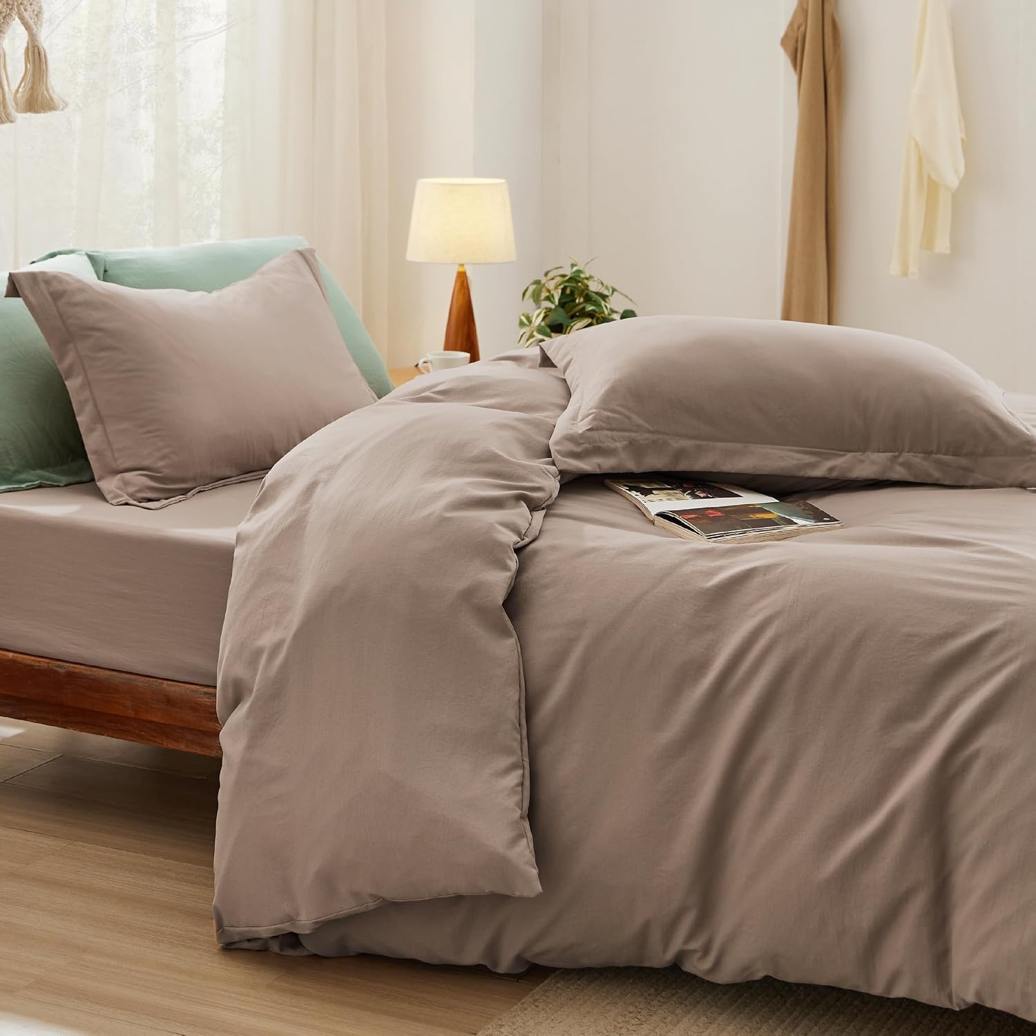 image:imageBedsure Tan Gingham Ruffle Duvet Cover SetVintage Farmhouse Bedding Queen  Cottagecore Aesthetic Ruffle Edges Soft Lightweight Hidden Zipper Inner Ties 90x90 Comforter Cover 2 Pillow Shams02  Khaki No Comforter
