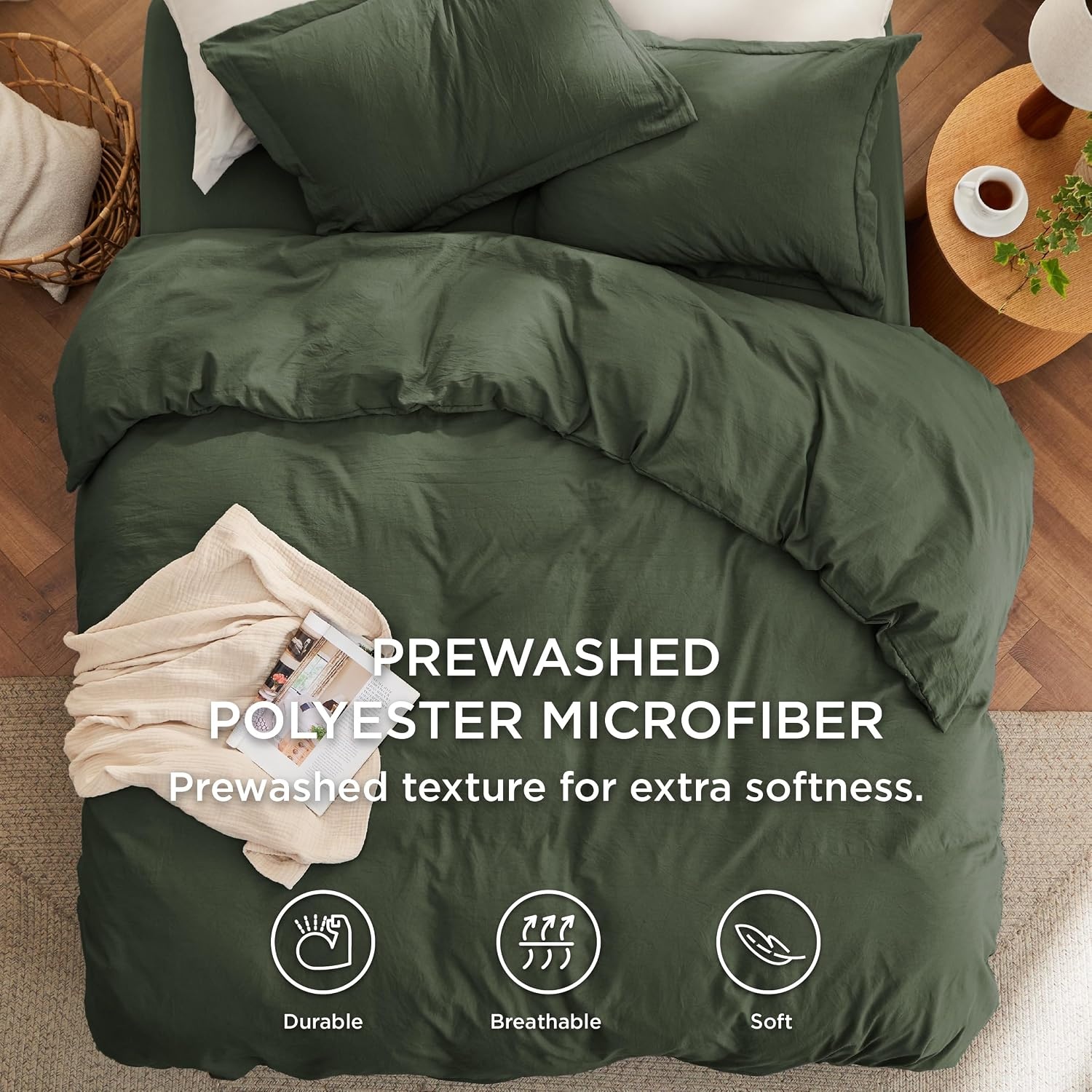 image:imageBedsure Tan Gingham Ruffle Duvet Cover SetVintage Farmhouse Bedding Queen  Cottagecore Aesthetic Ruffle Edges Soft Lightweight Hidden Zipper Inner Ties 90x90 Comforter Cover 2 Pillow Shams03  Olive Green No Comforter