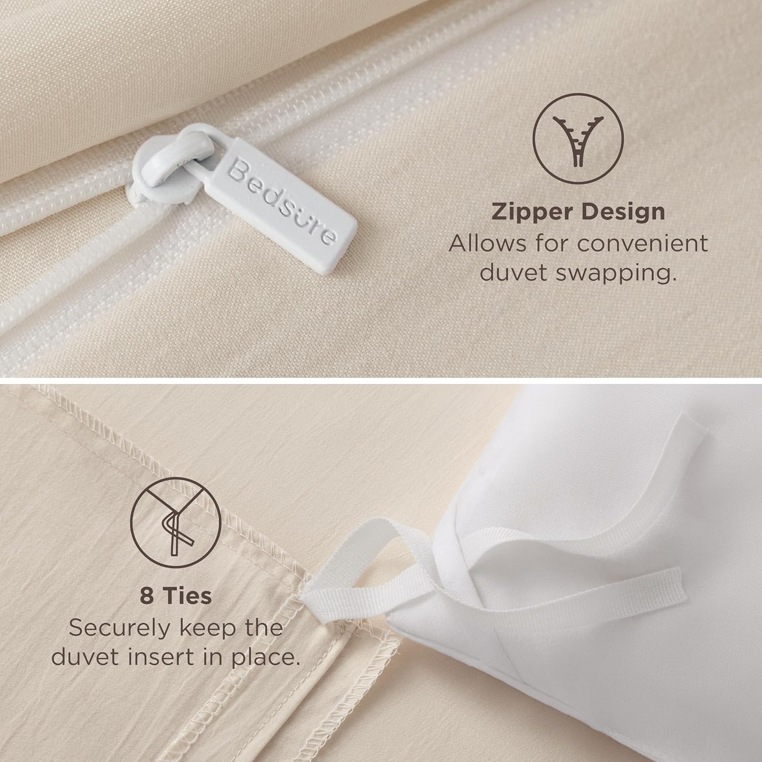 image:imageBedsure Tan Gingham Ruffle Duvet Cover SetVintage Farmhouse Bedding Queen  Cottagecore Aesthetic Ruffle Edges Soft Lightweight Hidden Zipper Inner Ties 90x90 Comforter Cover 2 Pillow Shams02  Cream No Comforter