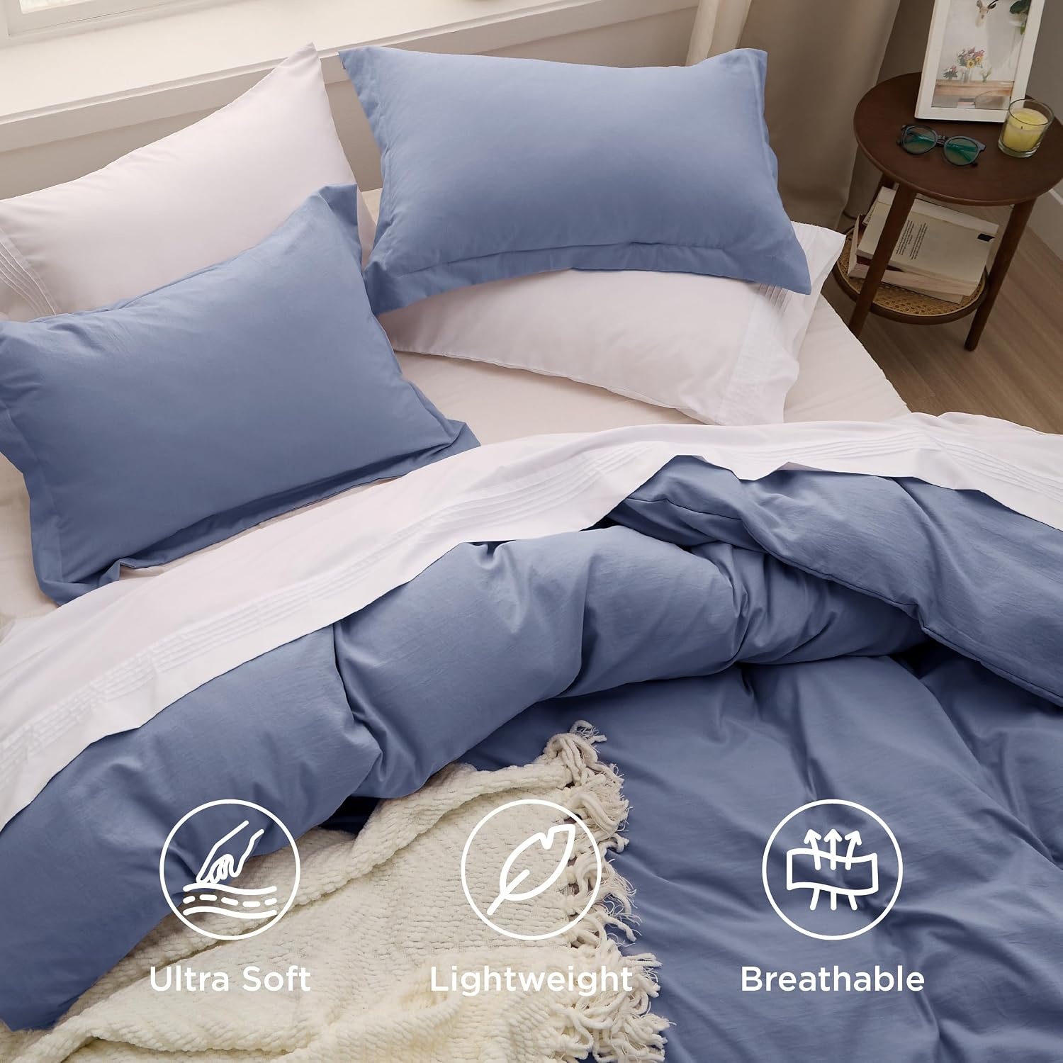 image:imageBedsure Tan Gingham Ruffle Duvet Cover SetVintage Farmhouse Bedding Queen  Cottagecore Aesthetic Ruffle Edges Soft Lightweight Hidden Zipper Inner Ties 90x90 Comforter Cover 2 Pillow Shams05  Slate Blue No Comforter