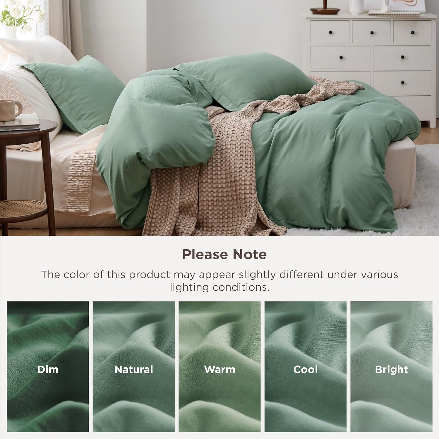 image:imageBedsure Tan Gingham Ruffle Duvet Cover SetVintage Farmhouse Bedding Queen  Cottagecore Aesthetic Ruffle Edges Soft Lightweight Hidden Zipper Inner Ties 90x90 Comforter Cover 2 Pillow Shams03  Sage Green No Comforter