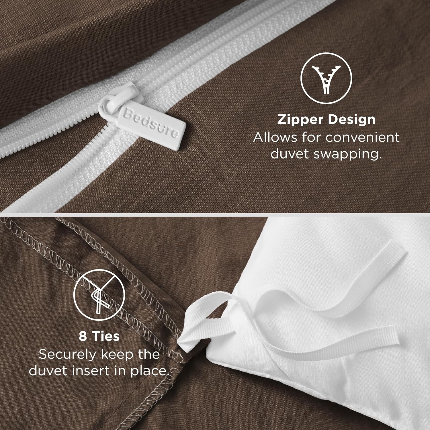 image:imageBedsure Tan Gingham Ruffle Duvet Cover SetVintage Farmhouse Bedding Queen  Cottagecore Aesthetic Ruffle Edges Soft Lightweight Hidden Zipper Inner Ties 90x90 Comforter Cover 2 Pillow Shams02  Dark Brown No Comforter