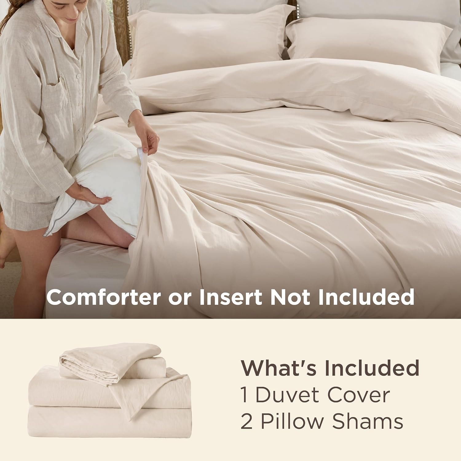 image:imageBedsure Tan Gingham Ruffle Duvet Cover SetVintage Farmhouse Bedding Queen  Cottagecore Aesthetic Ruffle Edges Soft Lightweight Hidden Zipper Inner Ties 90x90 Comforter Cover 2 Pillow Shams02  Cream No Comforter